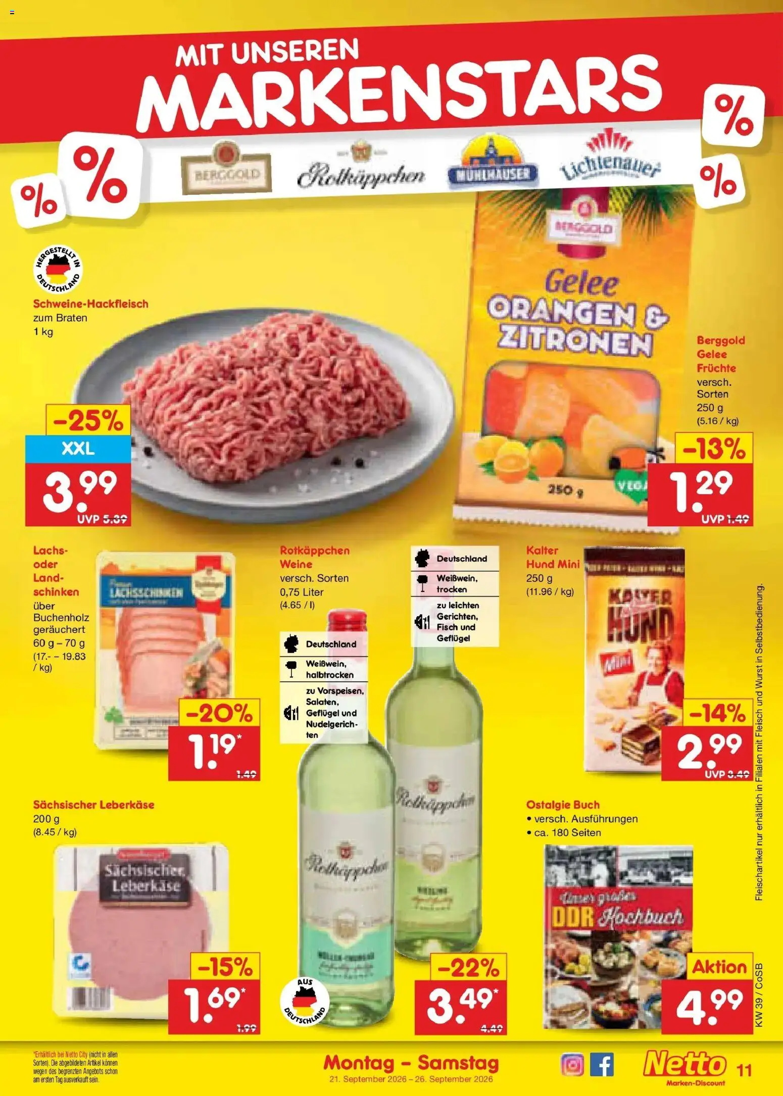 Netto Marken-Discount Prospekt Leipzig – gültig ab 21.09.2026 | Seite: 17 | Produkte: Lachs, Wurst, Rotkäppchen, Zitronen