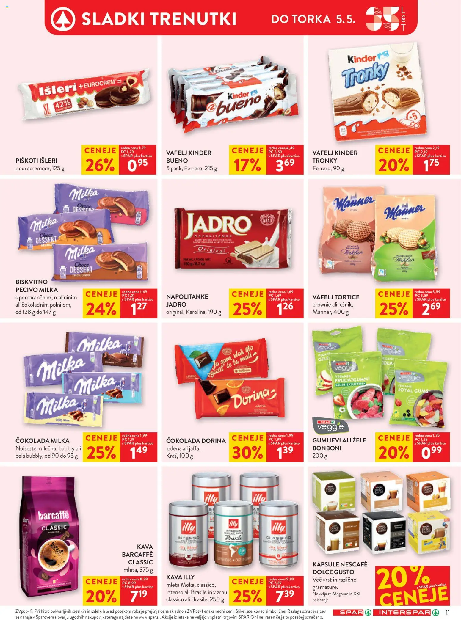 Novi Spar katalog ponudbe – veljaven od 29.04.2026 | Stran: 11 | Izdelki: Napolitanke, Bonboni, Kava, Cokolada