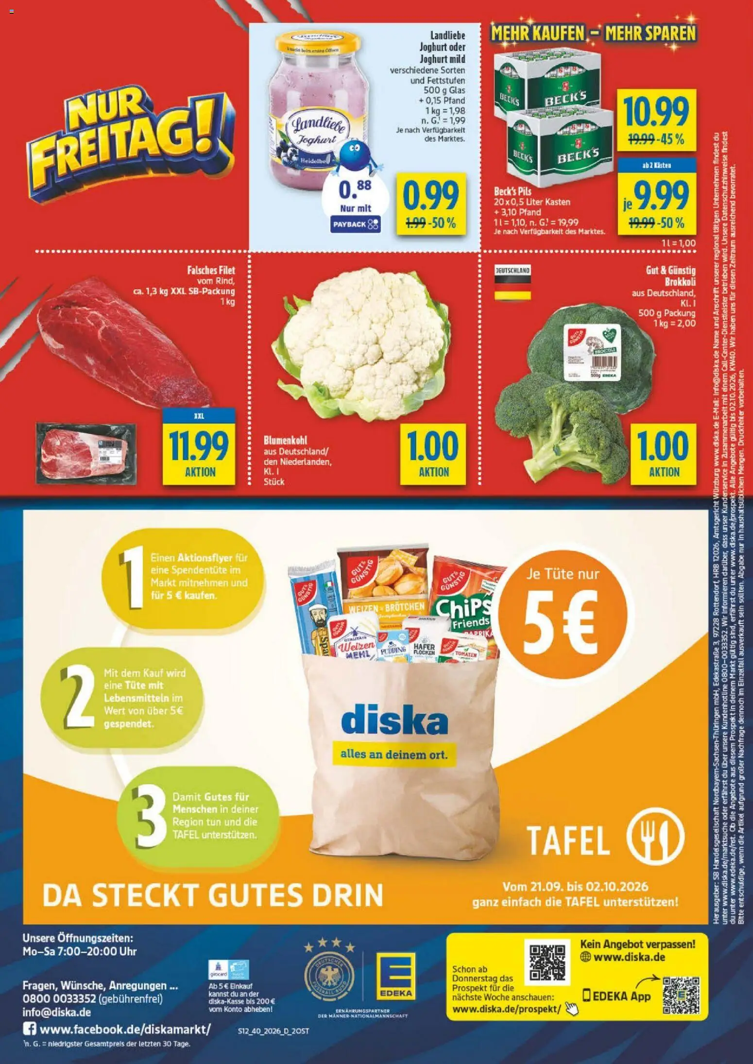 Diska Prospekt – gültig ab 28.09.2026 | Seite: 12 | Produkte: Mehl, Pils, Brokkoli, Blumenkohl