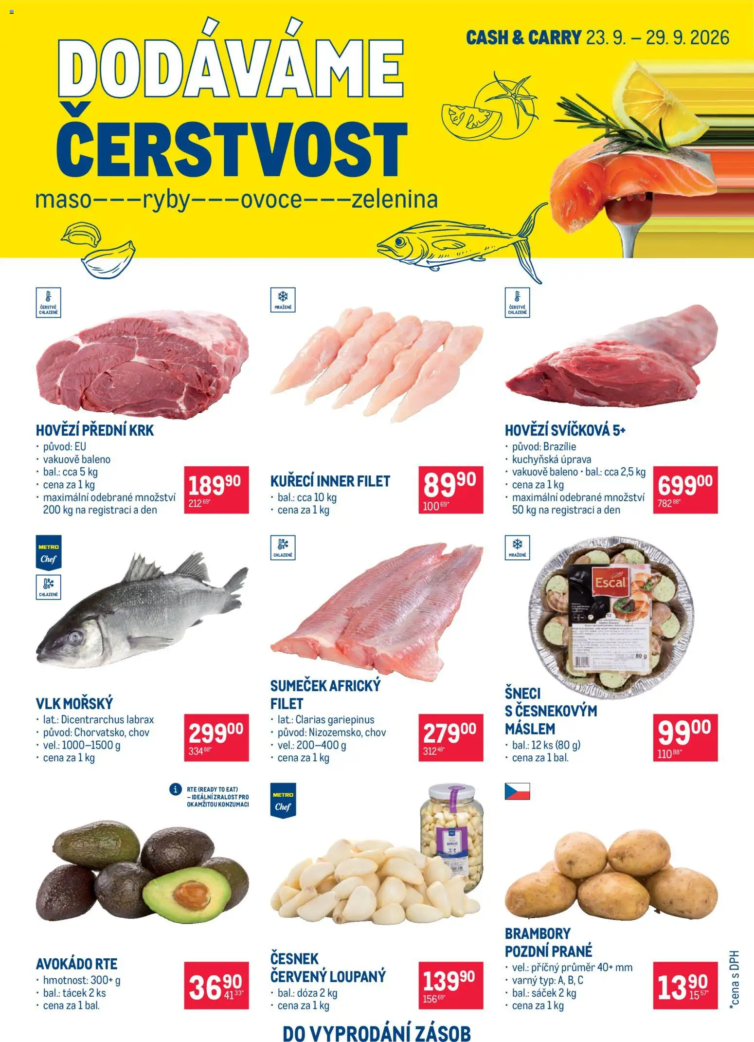 Makro leták - Ultra fresh nabídka od 23.09.2026 | Strana: 1 | Produkty: Hovězí přední, Hovězí svíčková, Avokádo, Česnek