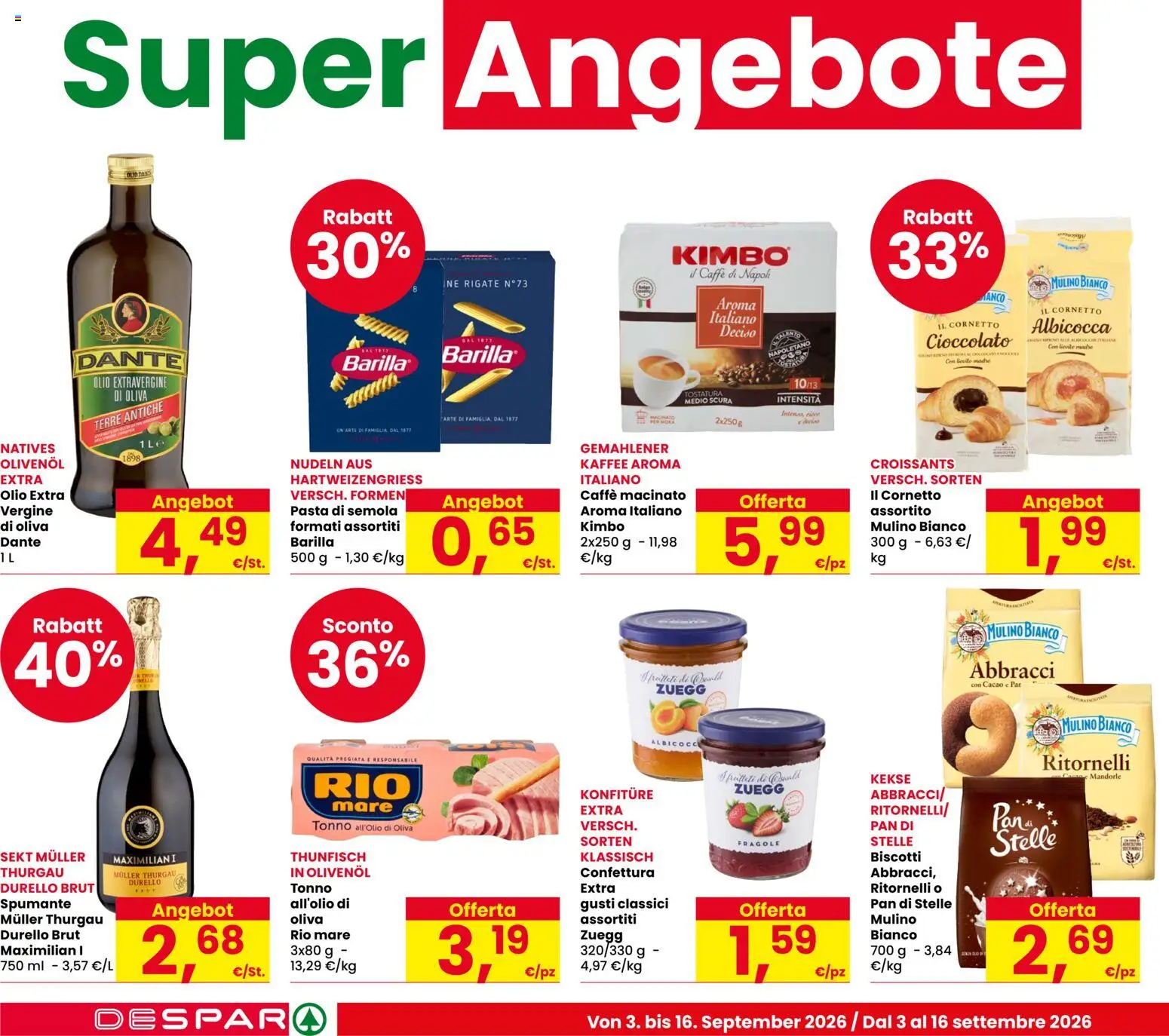 Volantino Despar del 03/09/2026 | Pagina: 6 | Prodotti: Fragole, Pasta, Caffè macinato, Macinato