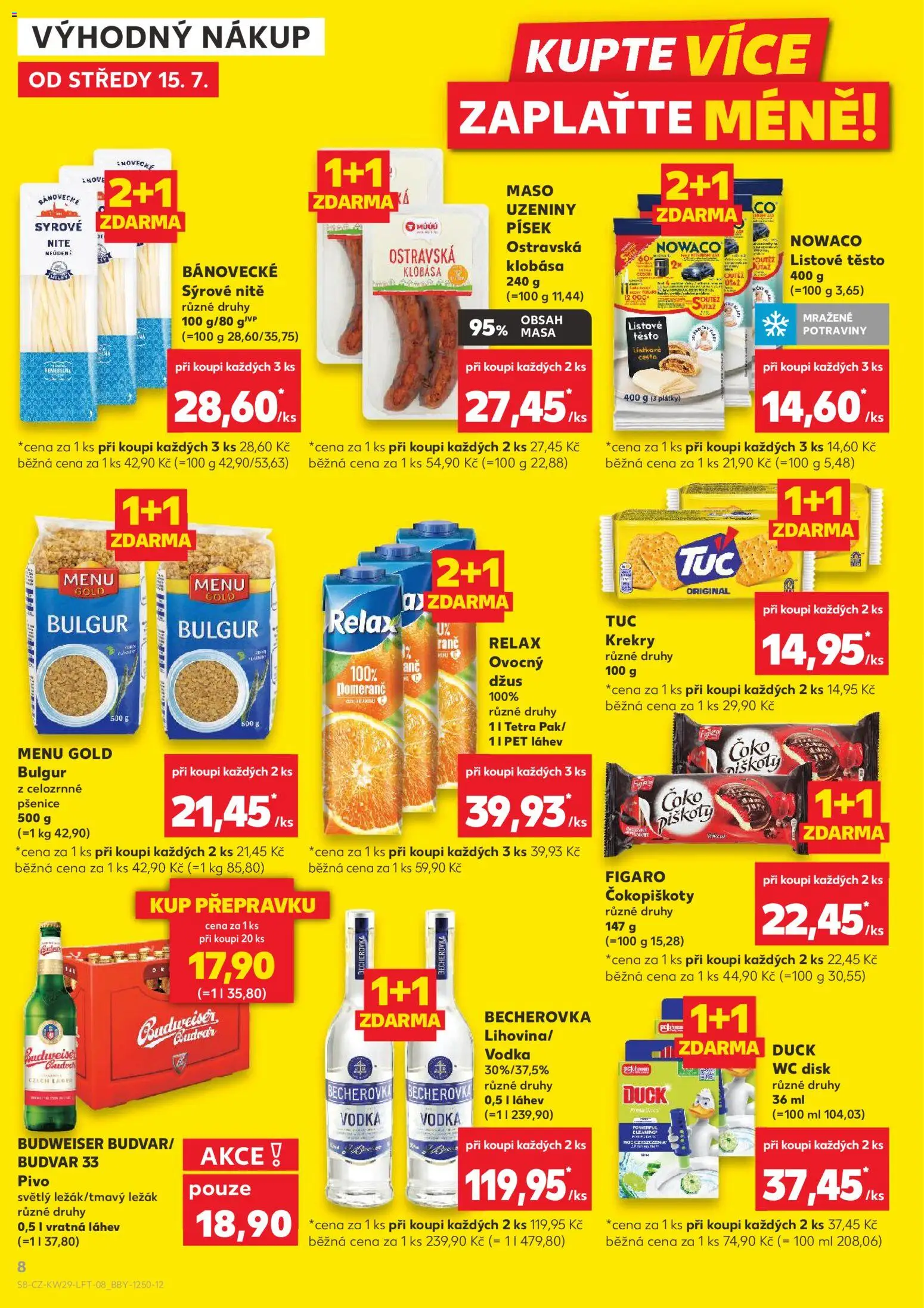 Kaufland leták - Kolín od 15.07.2026 | Strana: 8 | Produkty: Budvar, Pivo, Krekry, Becherovka