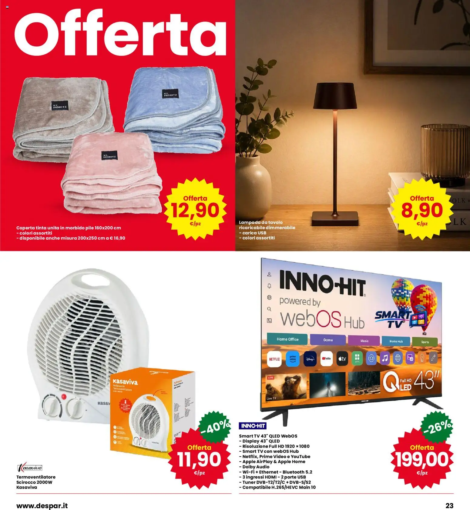 Volantino Eurospar del 08/10/2026 | Pagina: 23 | Prodotti: TV, USB, Coperta, Tavolo