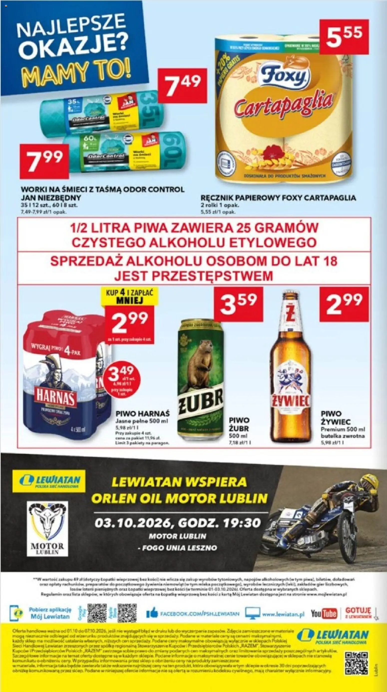 Lewiatan gazetka - Lublin od 01.10.2026 | Strona: 8 | Produkty: Karta, Łopatka wieprzowa, Harnaś, Piwo