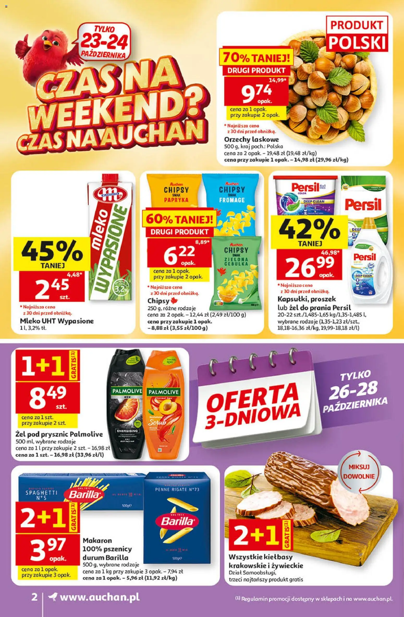 Auchan gazetka od 22.10.2026 | Strona: 2 | Produkty: Proszek, Penne, Prysznic, Mleko