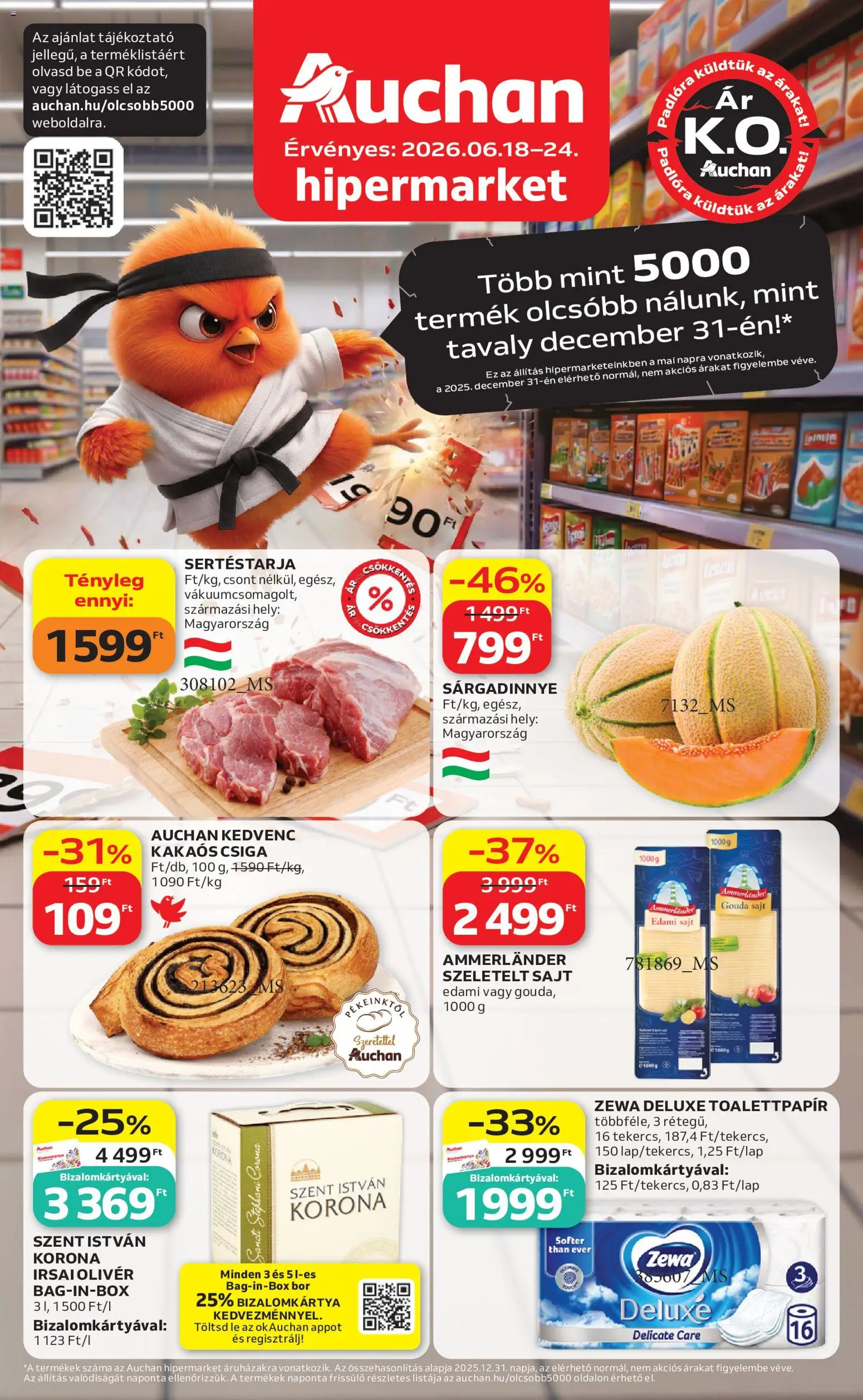 Auchan akciós ujság - amely érvényes a következő dátumtól: 18.06.2026 | Oldal: 1 | Termékek: Sertéstarja, Gouda, Sajt, Kakaós csiga