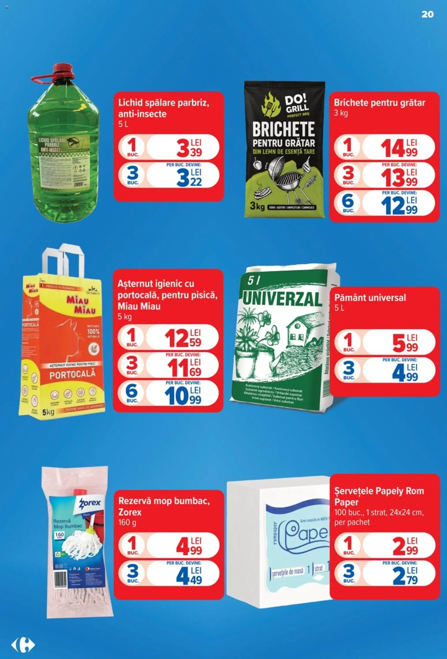 Noul catalog Carrefour – valabil de la 09.09.2026 | Pagină: 20 | Produse: Mop, Grătar, Servetele de masa, Brichete