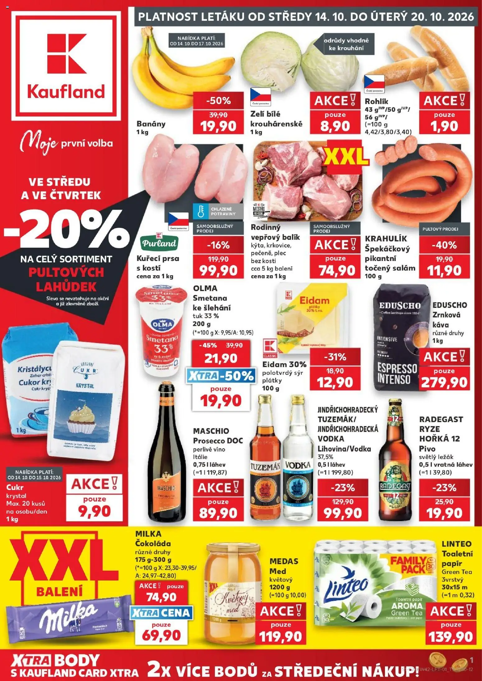 Kaufland leták - Liberec od 14.10.2026 | Strana: 1 | Produkty: Radegast Ryze Hořká 12, Cukr, Prosecco DOC, Zrnková káva