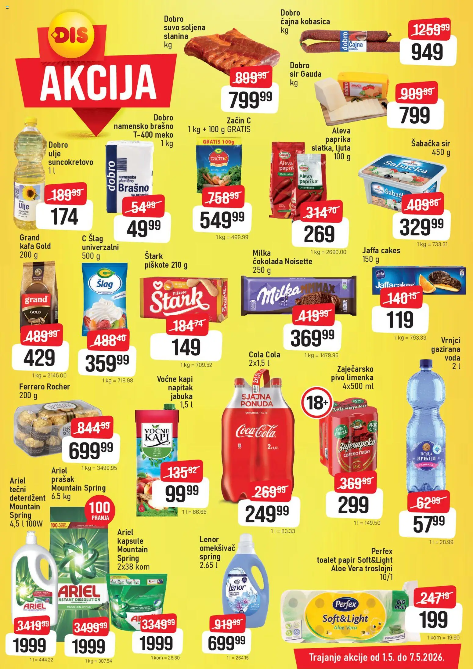 DIS katalog - važi od 01.05.2026 | Strana: 2 | Proizvode: Ariel, Brašno, Kafa, Ferrero