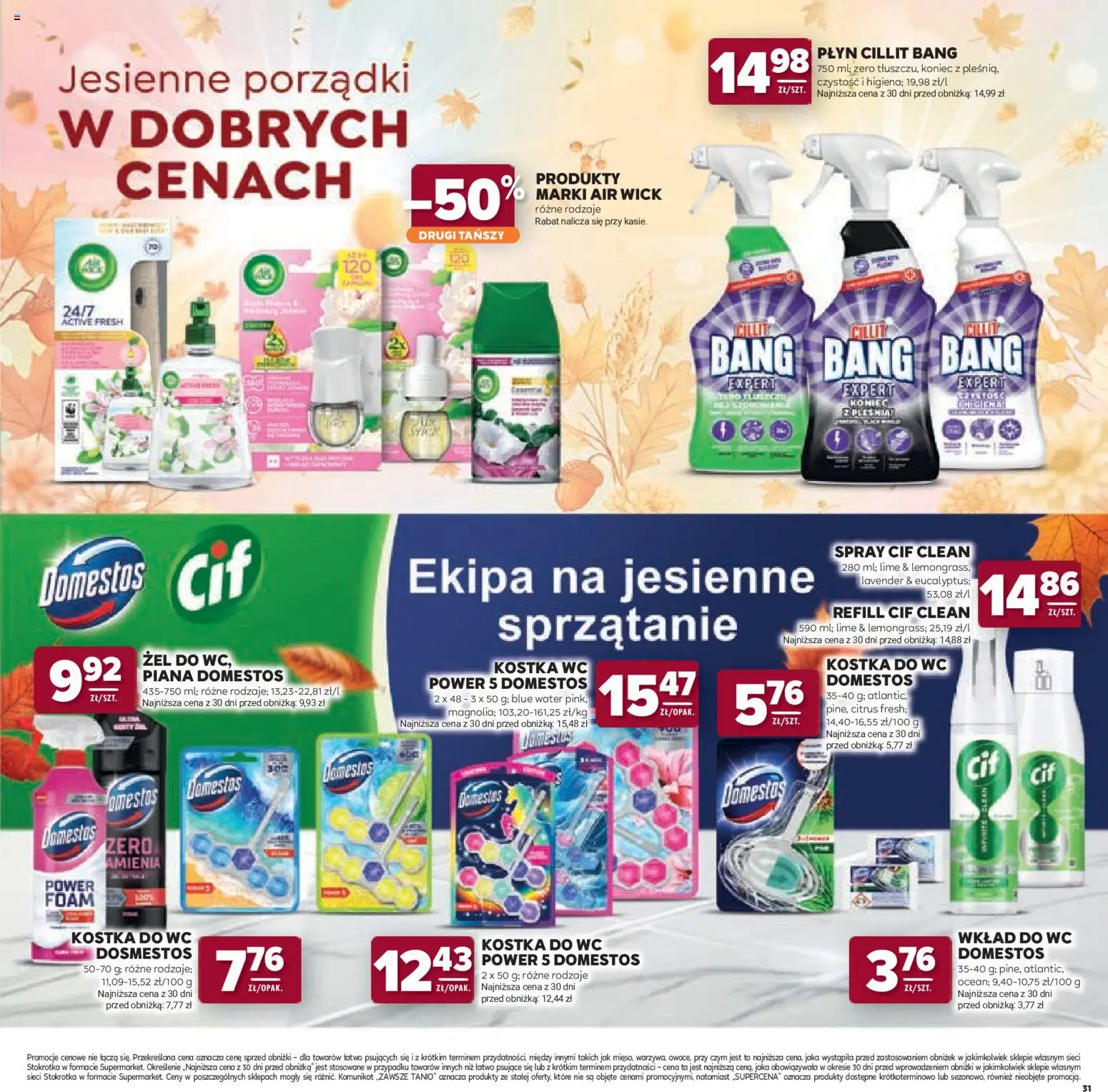 Stokrotka gazetka - Katalog Jesienne Inspiracje od 15.10.2026 | Strona: 31 | Produkty: Kostka do WC, Domestos, Cillit bang, Piana
