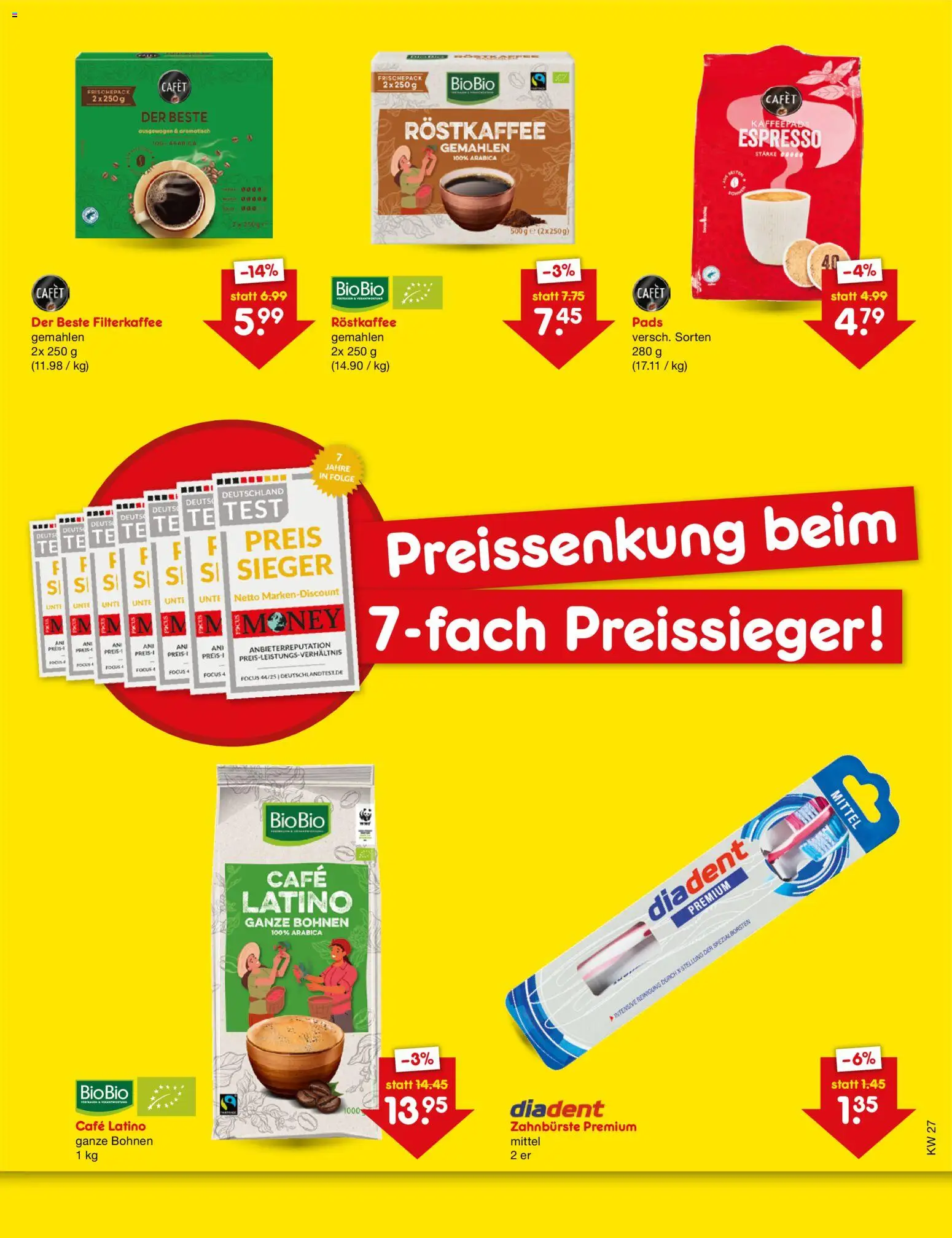 Netto Marken-Discount Preissenkung auf Dauer – gültig ab 01.07.2026 | Seite: 2 | Produkte: Kaffeepads, Zahnbürste