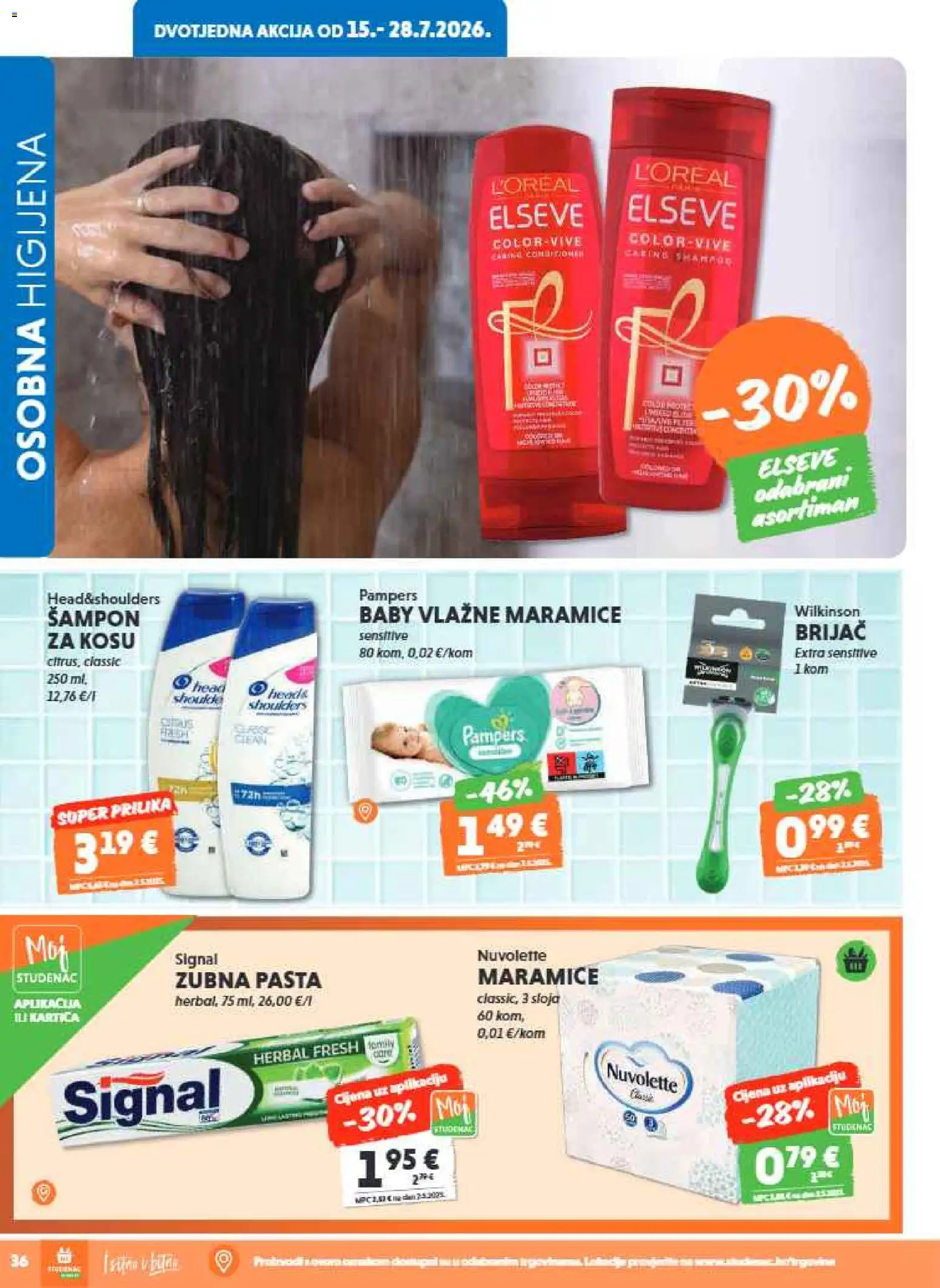 Studenac katalog | vrijedi od 15.07.2026 | Stranica: 36 | Proizvodi: Šampon, Vlažne maramice, Pasta, Pampers