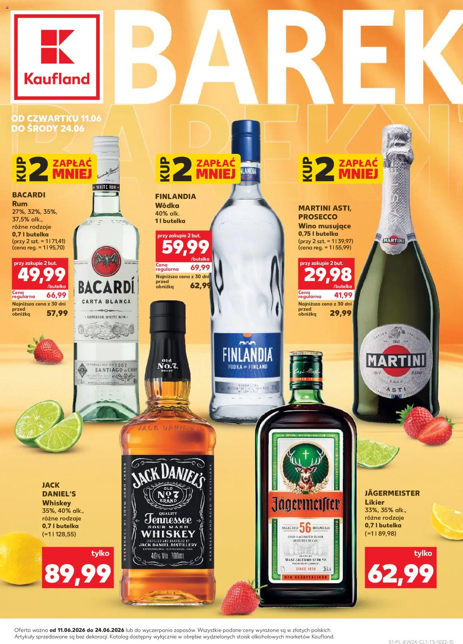 Kaufland Polsko leták - Barek od 11.06.2026 | Strana: 1 | Produkty: Jägermeister, Whiskey, Martini, Jack Daniel’s
