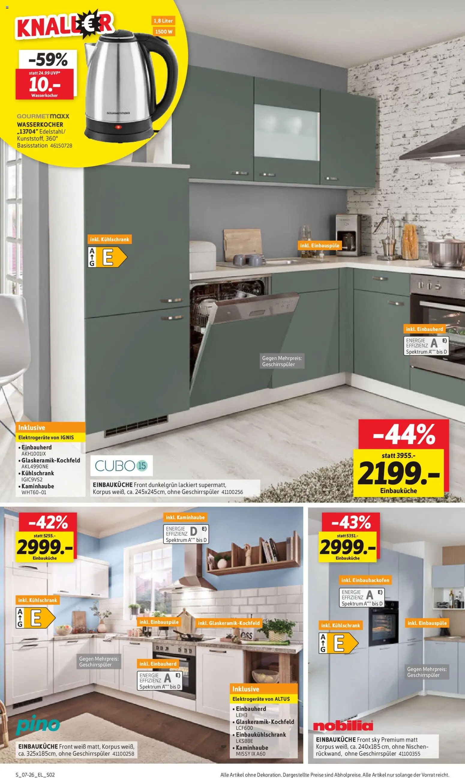 Sconto Küchenspezial – gültig ab 07.05.2026 | Seite: 2 | Produkte: Geschirrspüler, Einbauküche, Wasserkocher, Kühlschrank