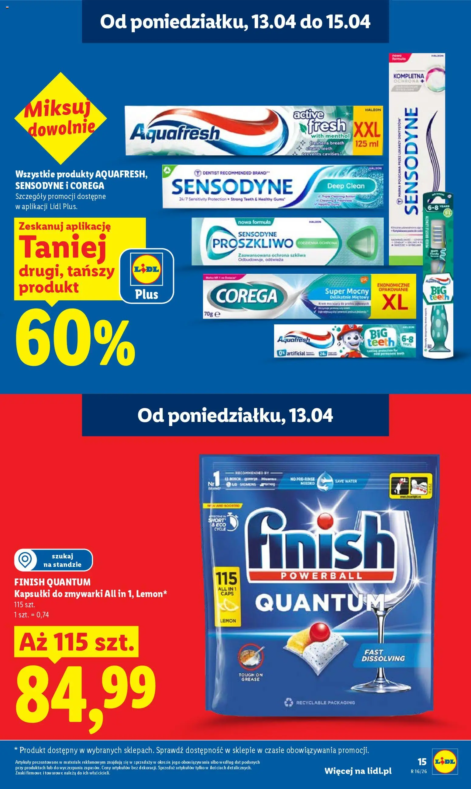 Lidl gazetka od 13.04.2026 | Strona: 15 | Produkty: Krem, Finish, Kapsułki do zmywarki