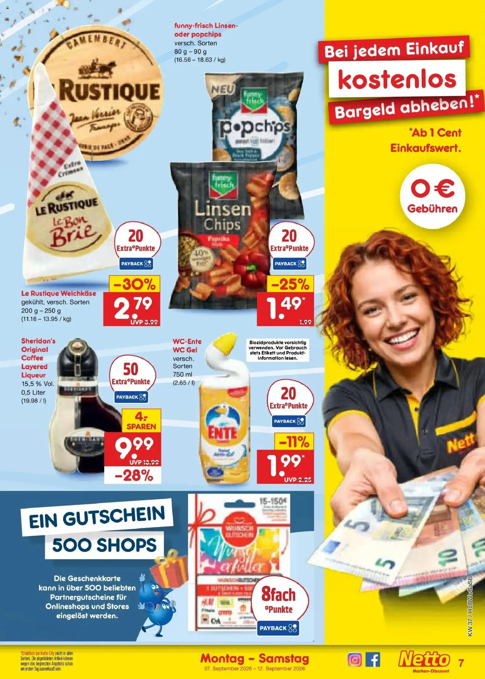 Netto Marken-Discount Prospekt Bielefeld – gültig ab 07.09.2026 | Seite: 11 | Produkte: Camembert, Paprika, Chips, Ente