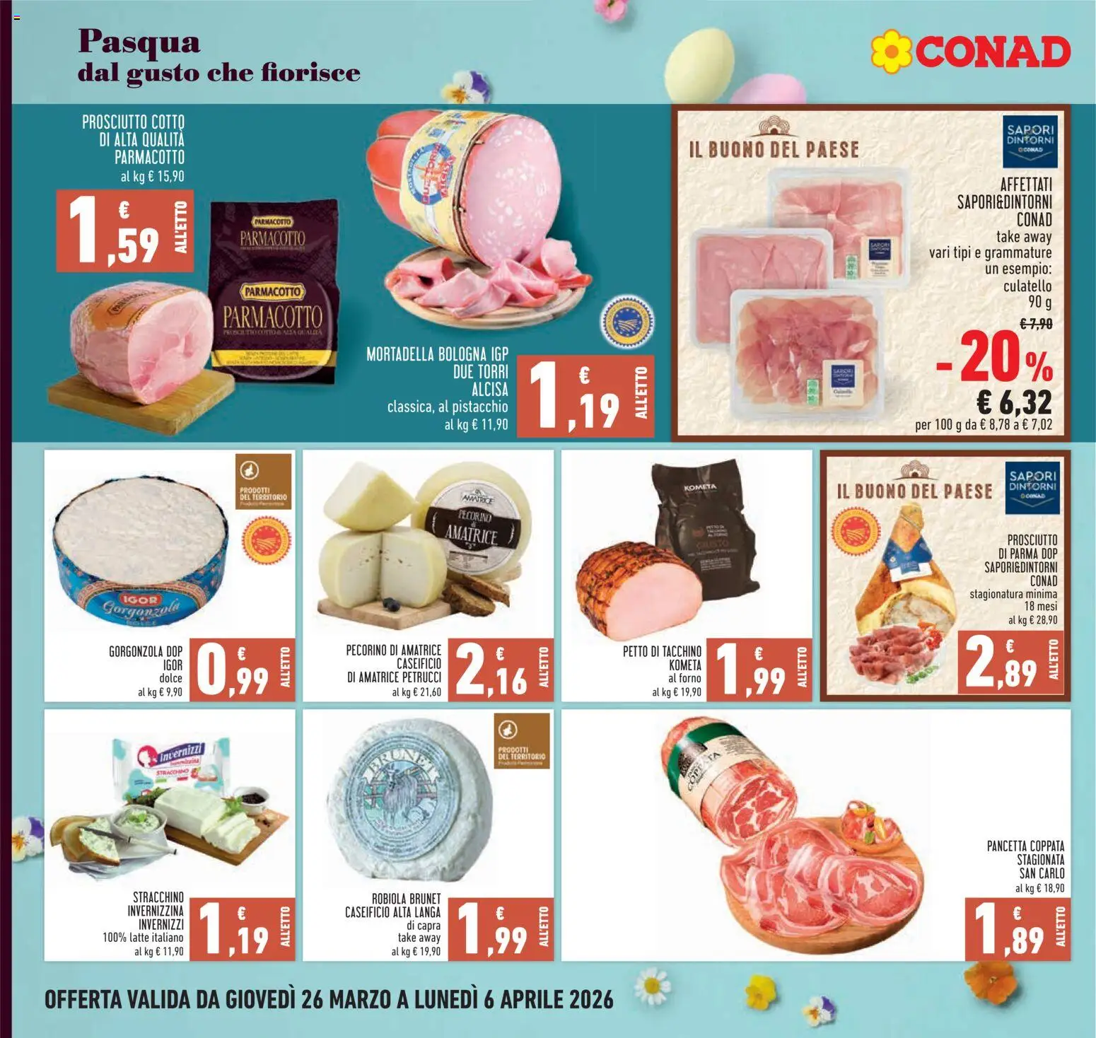 Volantino Conad del 26.03.2026 | Pagina: 8 | Prodotti: Prosciutto di Parma, Pancetta, Tacchino, Mortadella