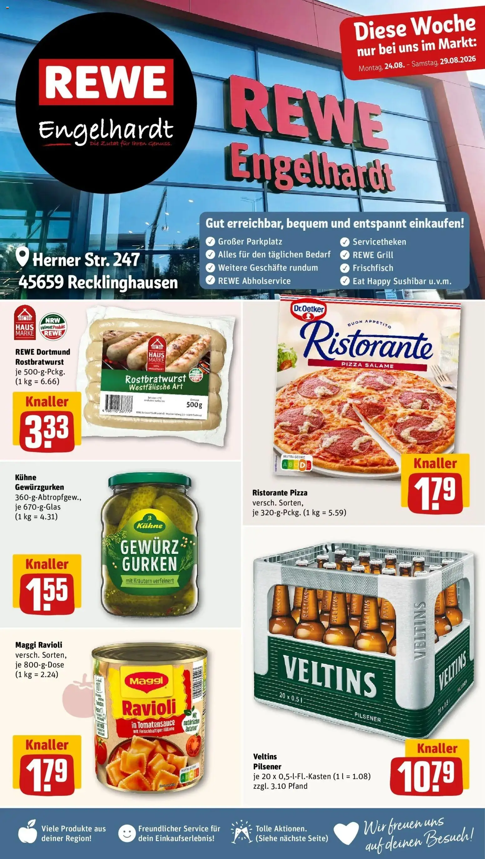 REWE Prospekt ab 24.08.2026 zum Blättern » Angebote | Seite: 1 | Produkte: Ristorante, Maggi, Pizza, Gurken