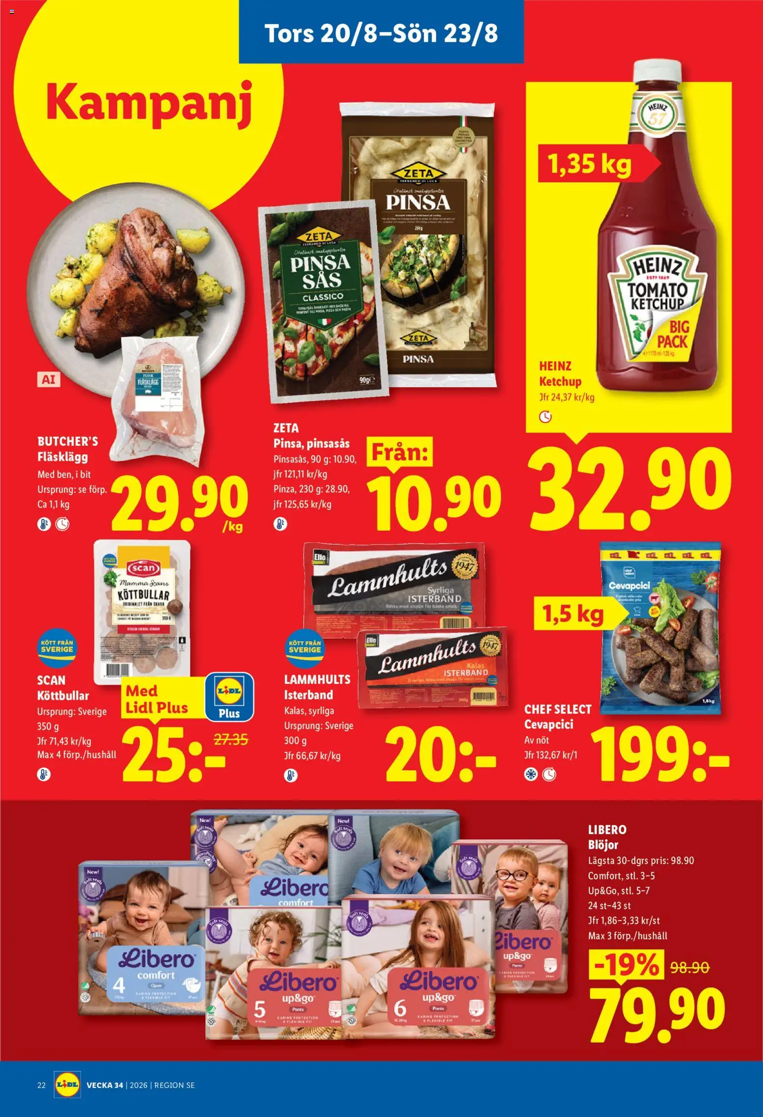 Lidl reklamblad aktuell från 17/08/2026 | Sida: 27 | Produkter: Köttbullar, Fläsklägg, Ketchup, Blöjor