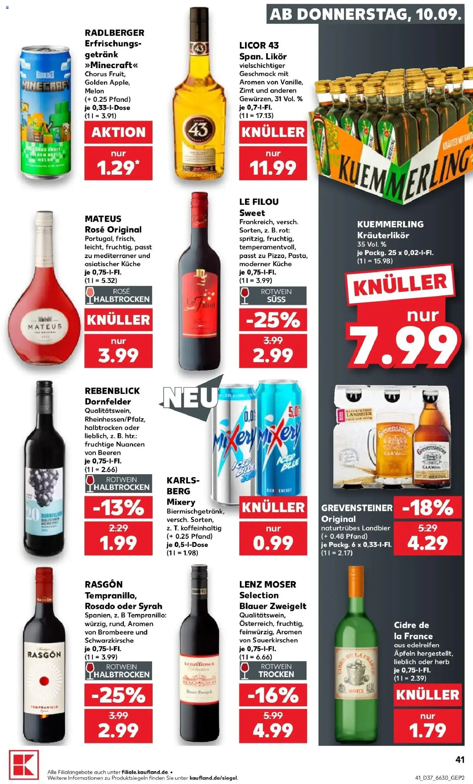 Prospekt Kaufland ab 07.09.2026 » Angebote Online zum Blättern | Seite: 50 | Produkte: Likör, Rotwein halbtrocken, Küche, Kuemmerling