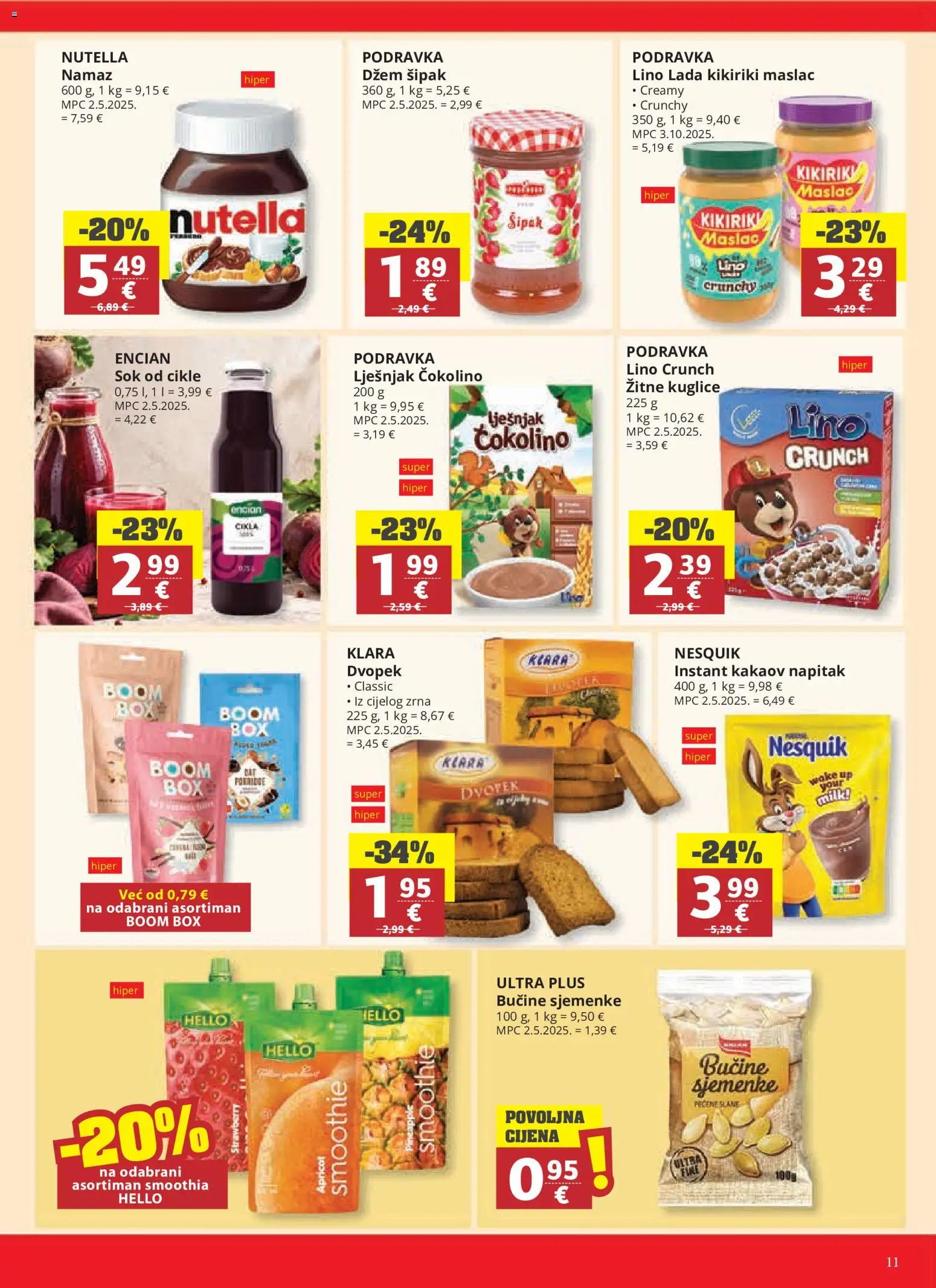 Ribola katalog | vrijedi od 23.09.2026 | Stranica: 11 | Proizvodi: Podravka, Lješnjak, Kikiriki, Smoothie