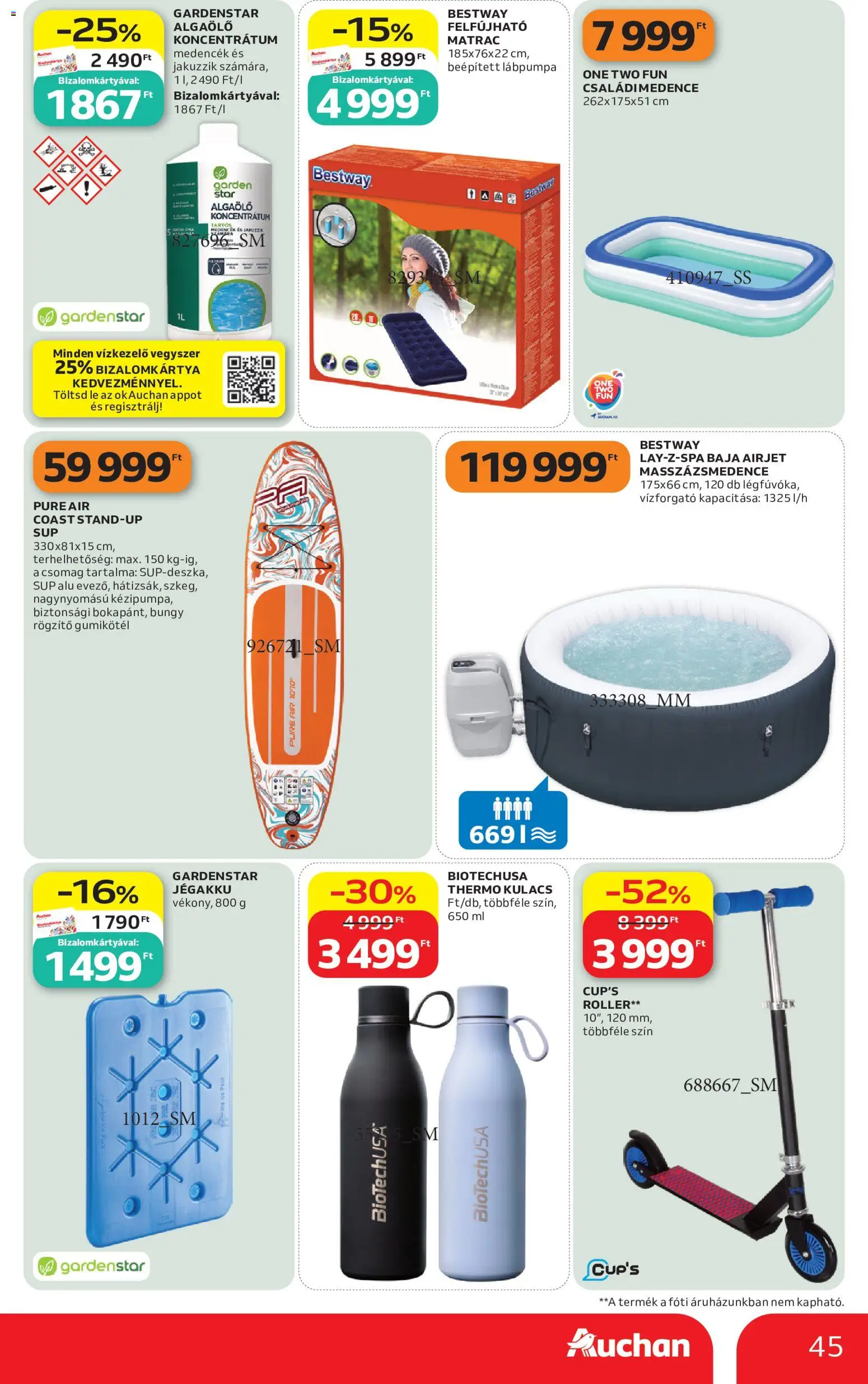 Auchan akciós ujság - amely érvényes a következő dátumtól: 2026.07.09. | Oldal: 45 | Termékek: Roller, Matrac, Felfújható matrac, Lábpumpa