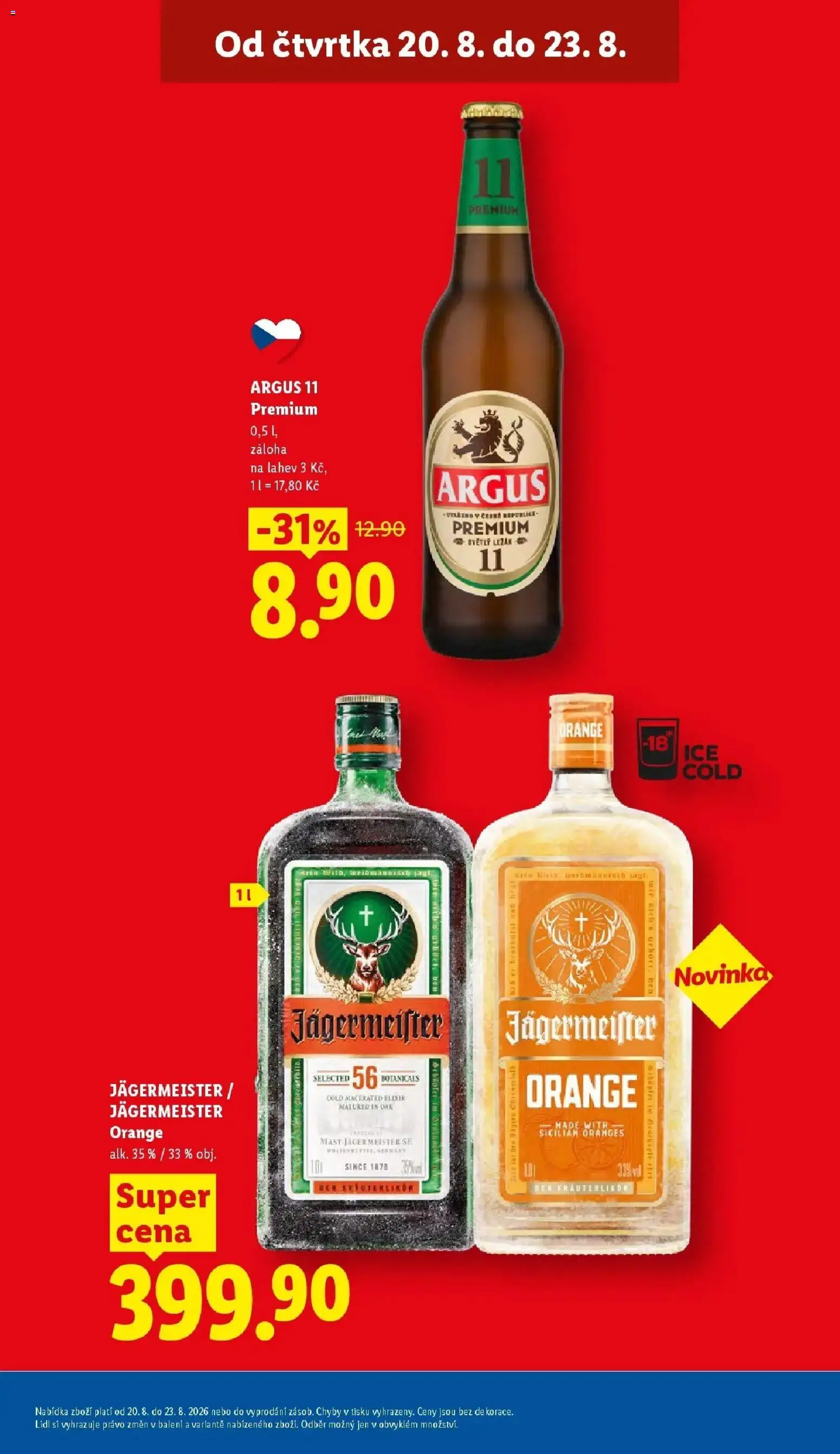 Lidl leták od 20.08.2026 - Nový akční leták | Strana: 11 | Produkty: Jägermeister, Argus, Jägermeister Orange, Láhev