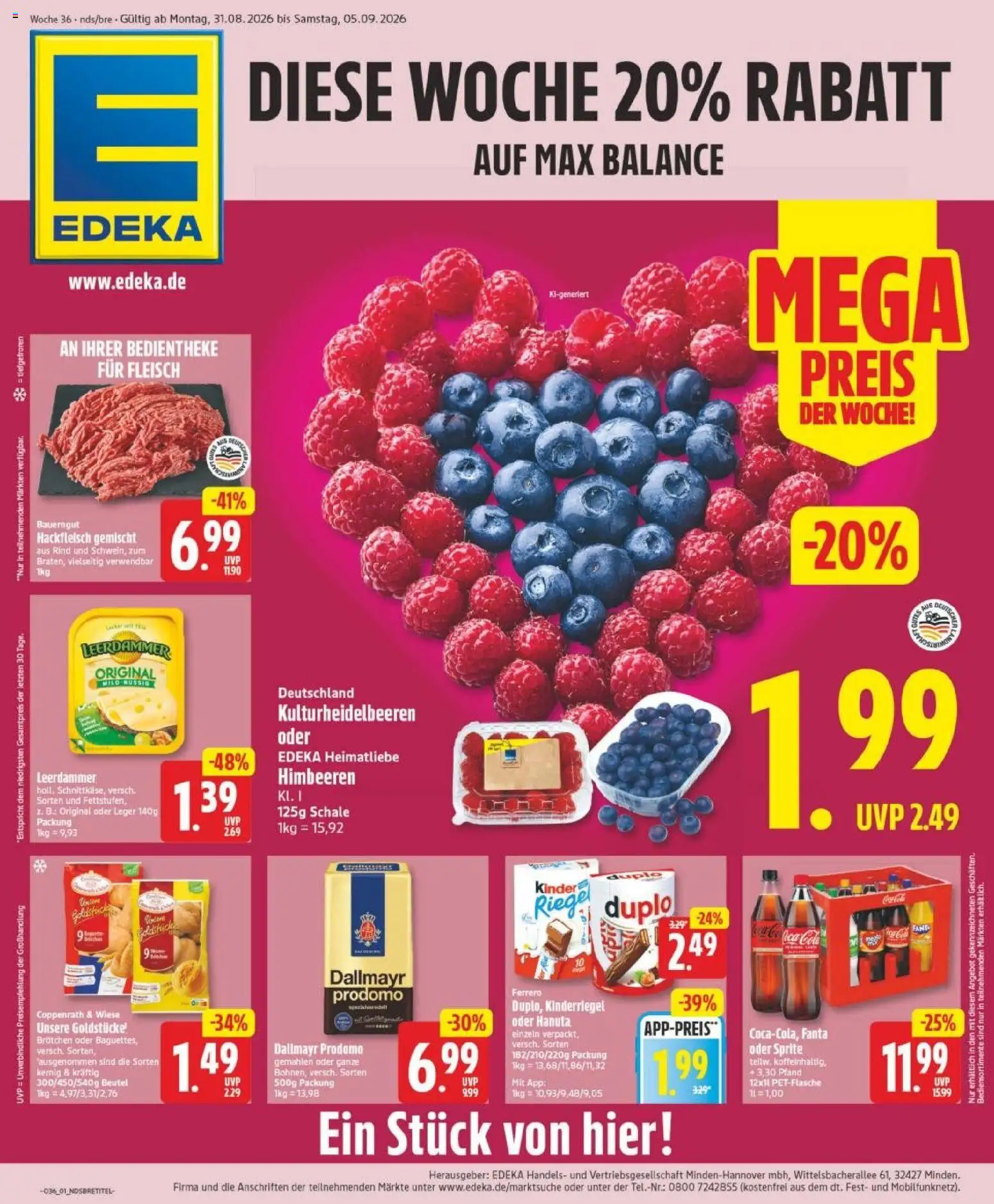 Edeka Prospekt Bremen – gültig ab 31.08.2026 | Seite: 1 | Produkte: Sprite, Dallmayr, Bauerngut, Hackfleisch
