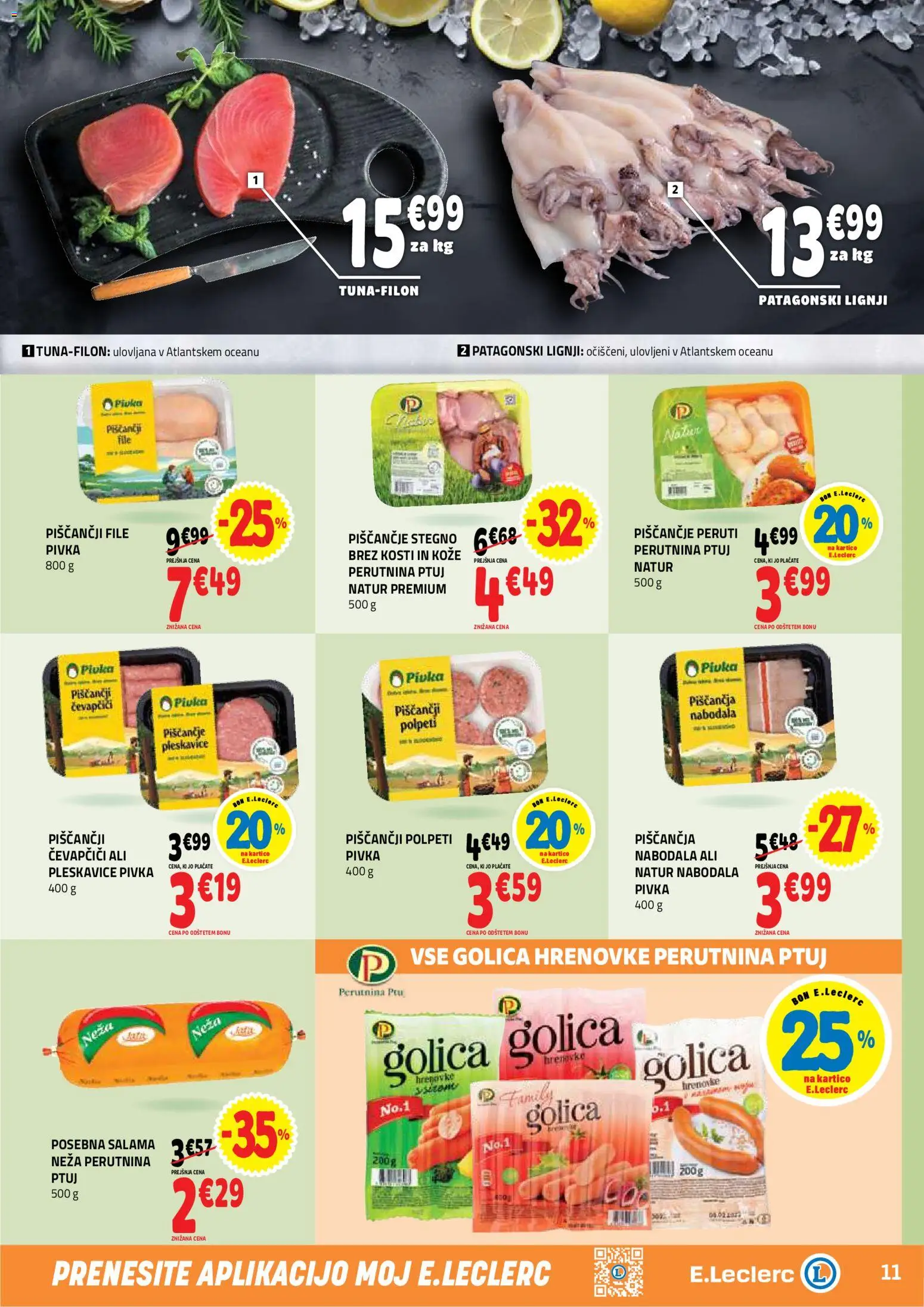 Novi E.leclerc katalog ponudbe – veljaven od 12.08.2026 | Stran: 11 | Izdelki: Čevapčiči, Pleskavice, Nabodala, Salama
