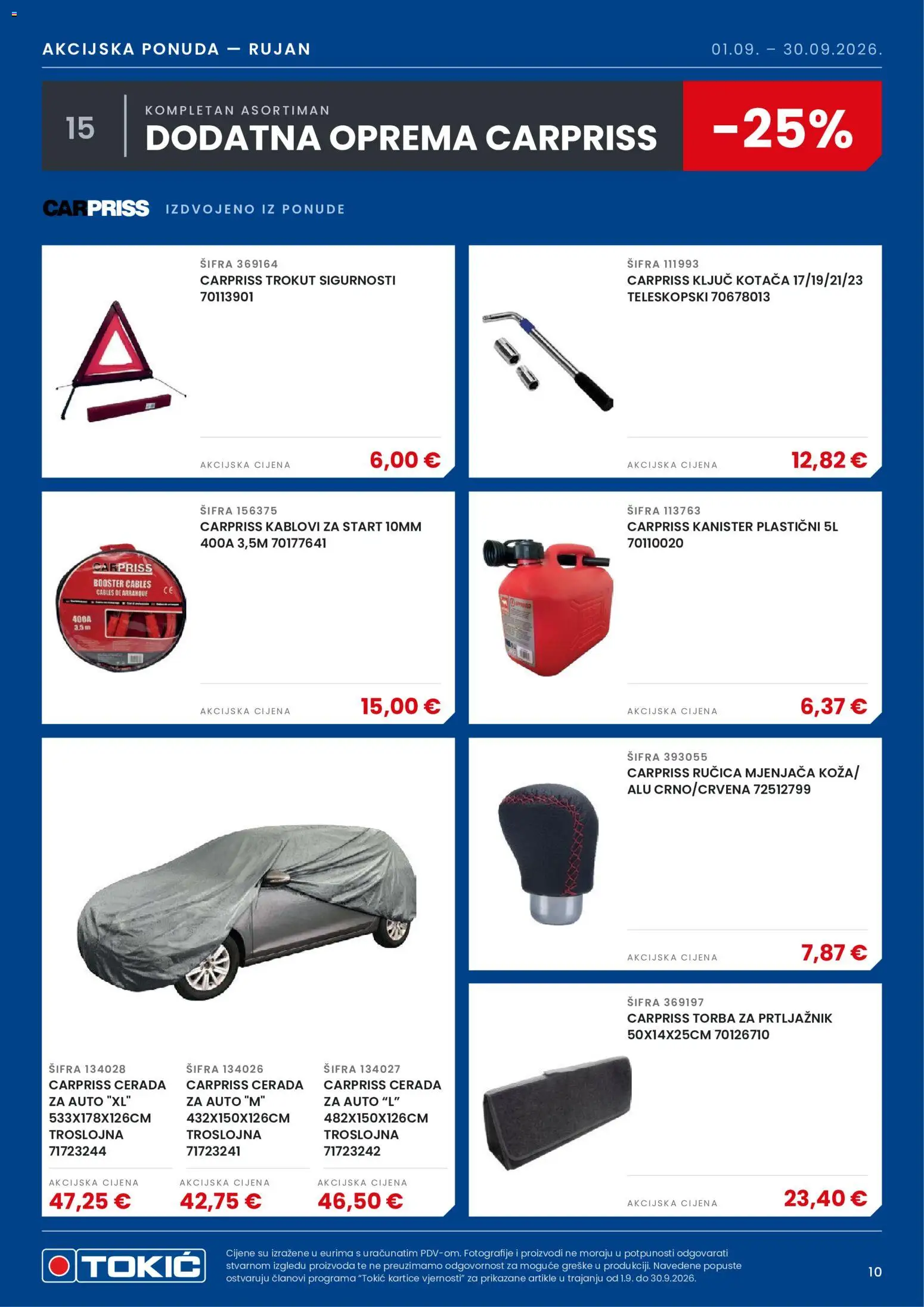 Tokić katalog | vrijedi od 01.09.2026 | Stranica: 11 | Proizvodi: Cerada za auto, Kanister, Torba