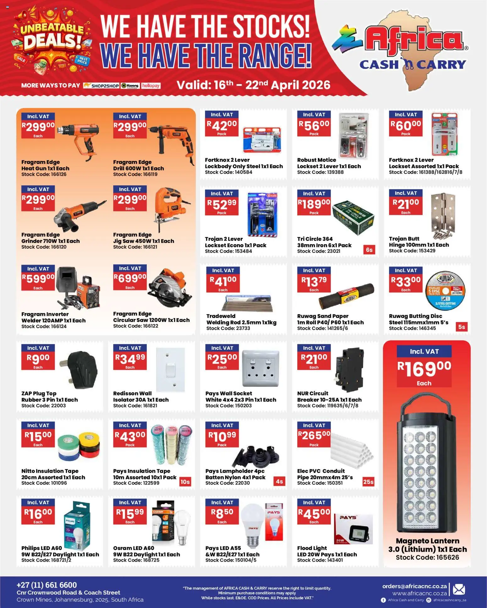 New Africa Cash & Carry catalogue – valid from 16.04.2026 | Page: 24 | Products: Drill, Pipe, Stock, Paper