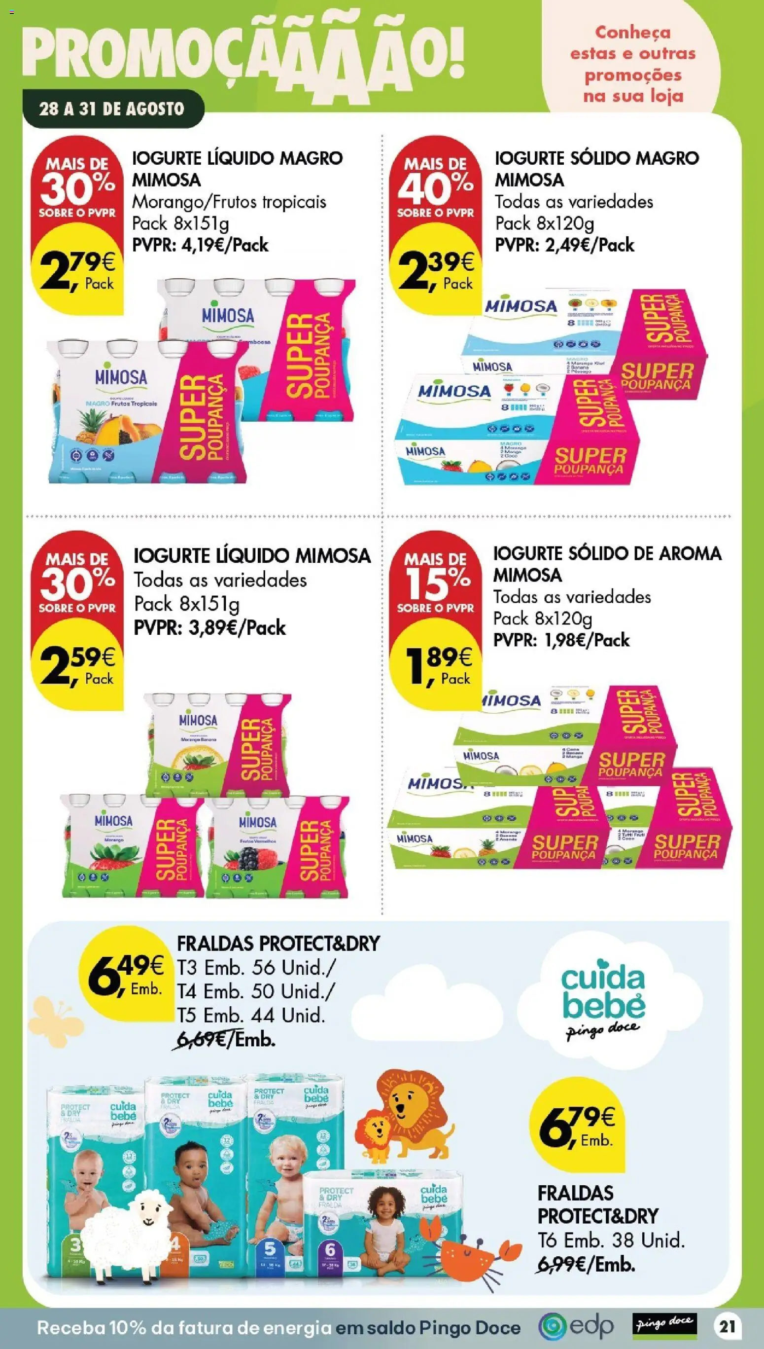 Pingo Doce Poupe este Fim de Semana │ válido de 28/08/2026 | Página: 21 | Produtos: Banana, Fraldas, Iogurte, Iogurte liquido