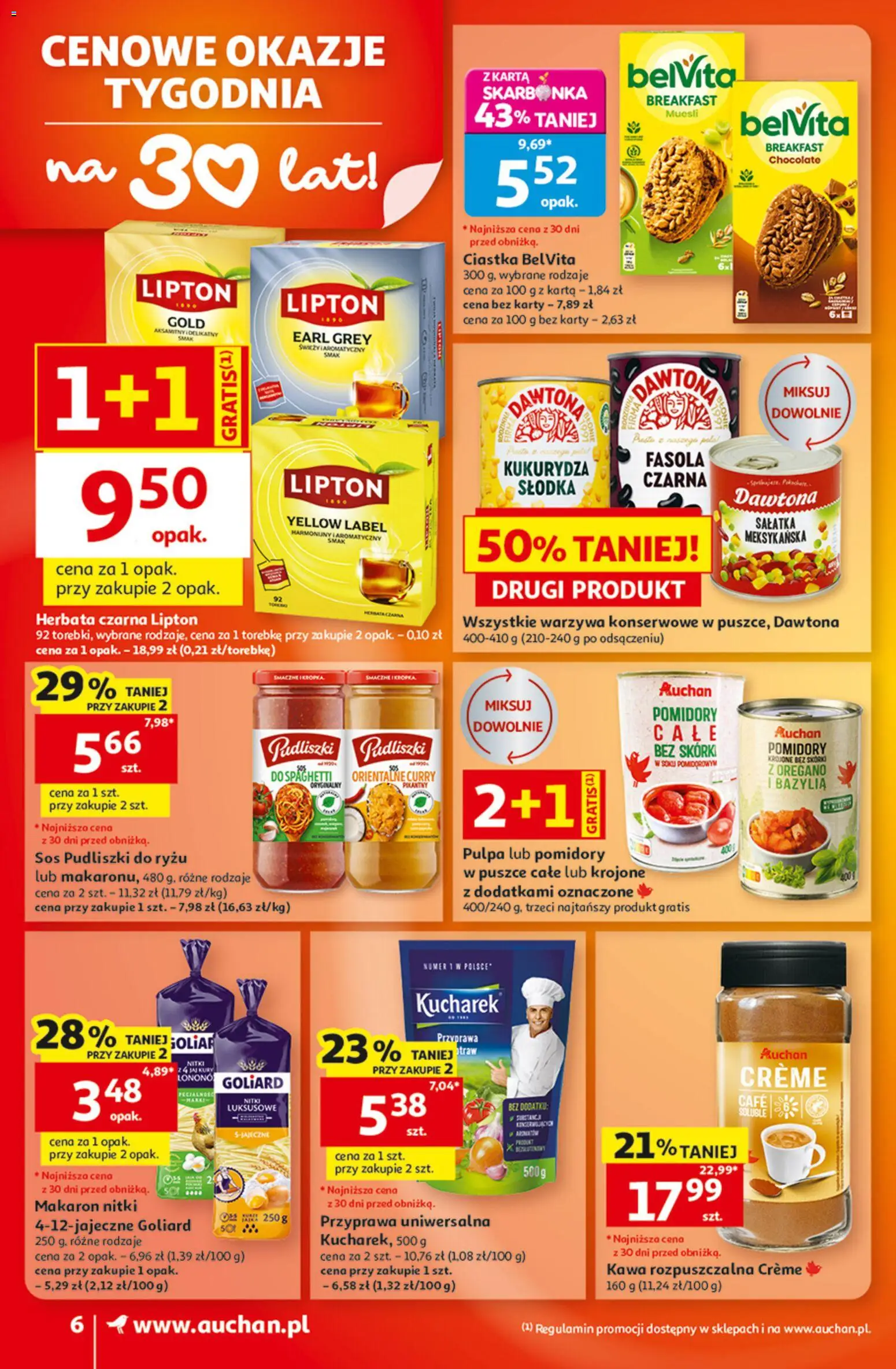 Auchan gazetka od 01.10.2026 | Strona: 6 | Produkty: Ciastka belvita, Kawa, Pomidory, Przyprawa uniwersalna