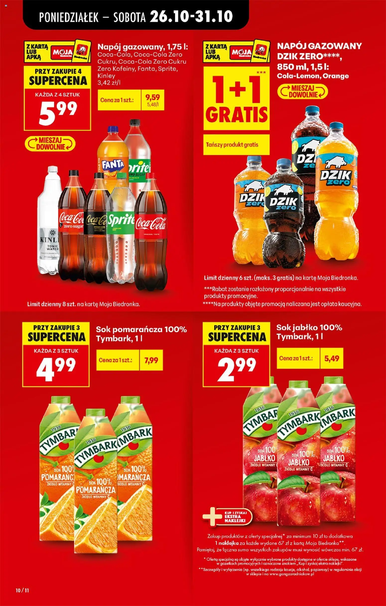Biedronka Polsko leták - Codziennie niskie ceny od 26.10.2026 | Strana: 10 | Produkty: Tonic Water, Fanta, Coca cola, Coca Cola Zero