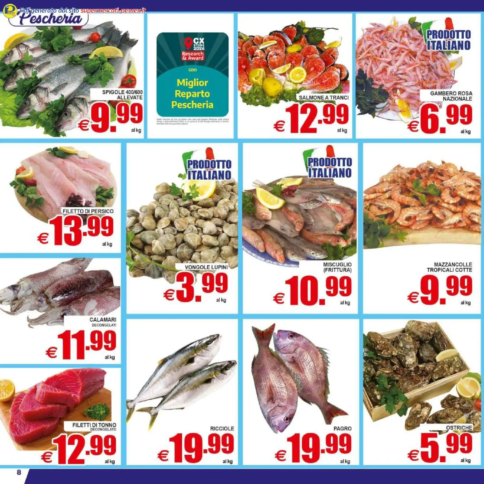 Volantino Pewex del 29.04.2026 | Pagina: 8 | Prodotti: Vongole, Mazzancolle, Calamari, Tonno
