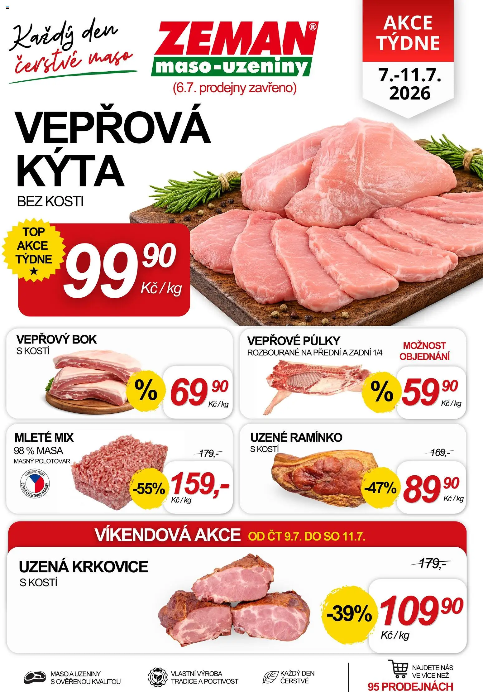 Prodejny Zeman leták od 07.07.2026 | Strana: 1 | Produkty: Uzeniny, Kýta bez kosti, Maso, Krkovice