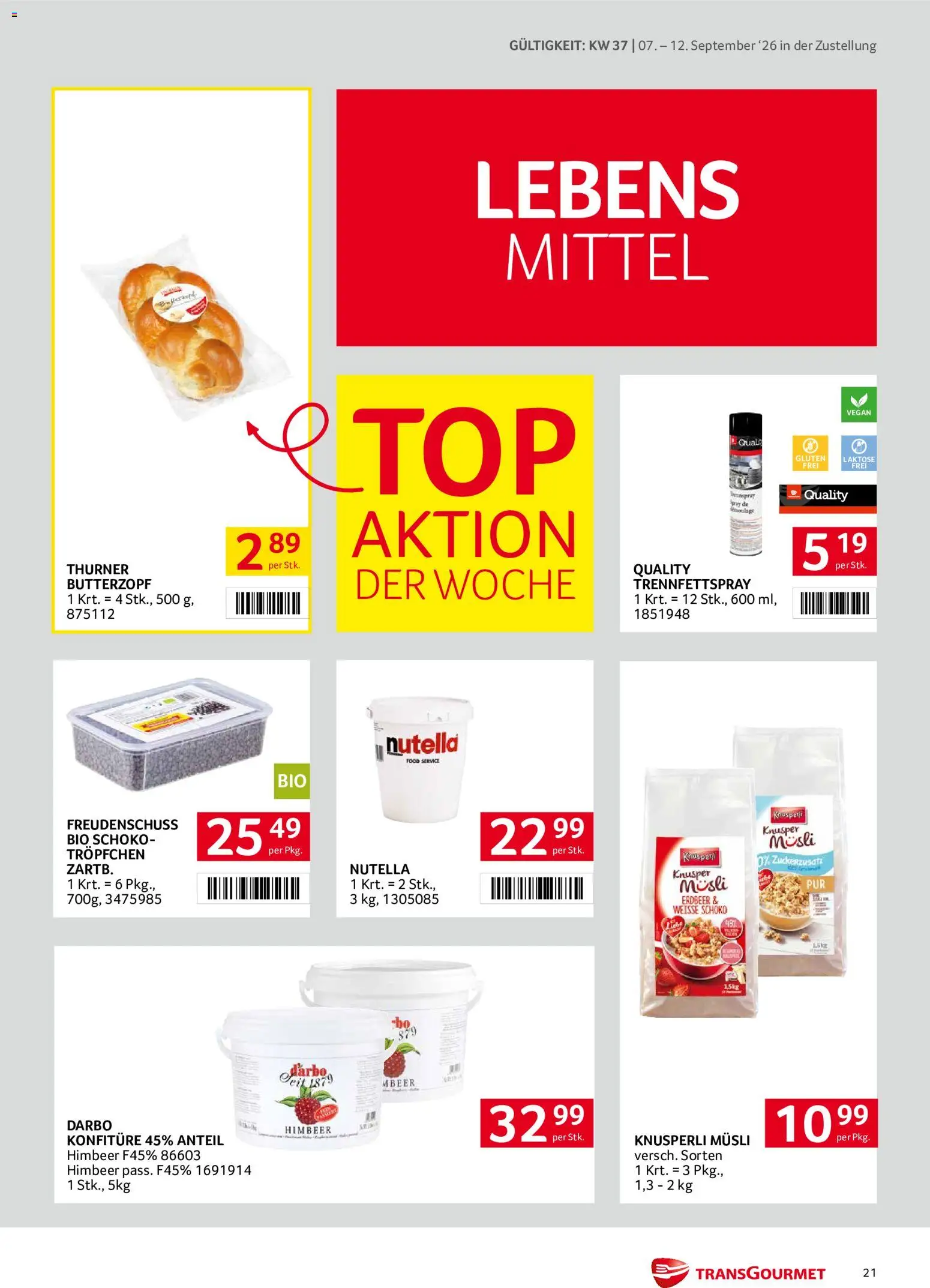 Transgourmet Zustellaktion - Broschüre gültig ab 07.09.2026 | Seite: 21 | Produkte: Nutella