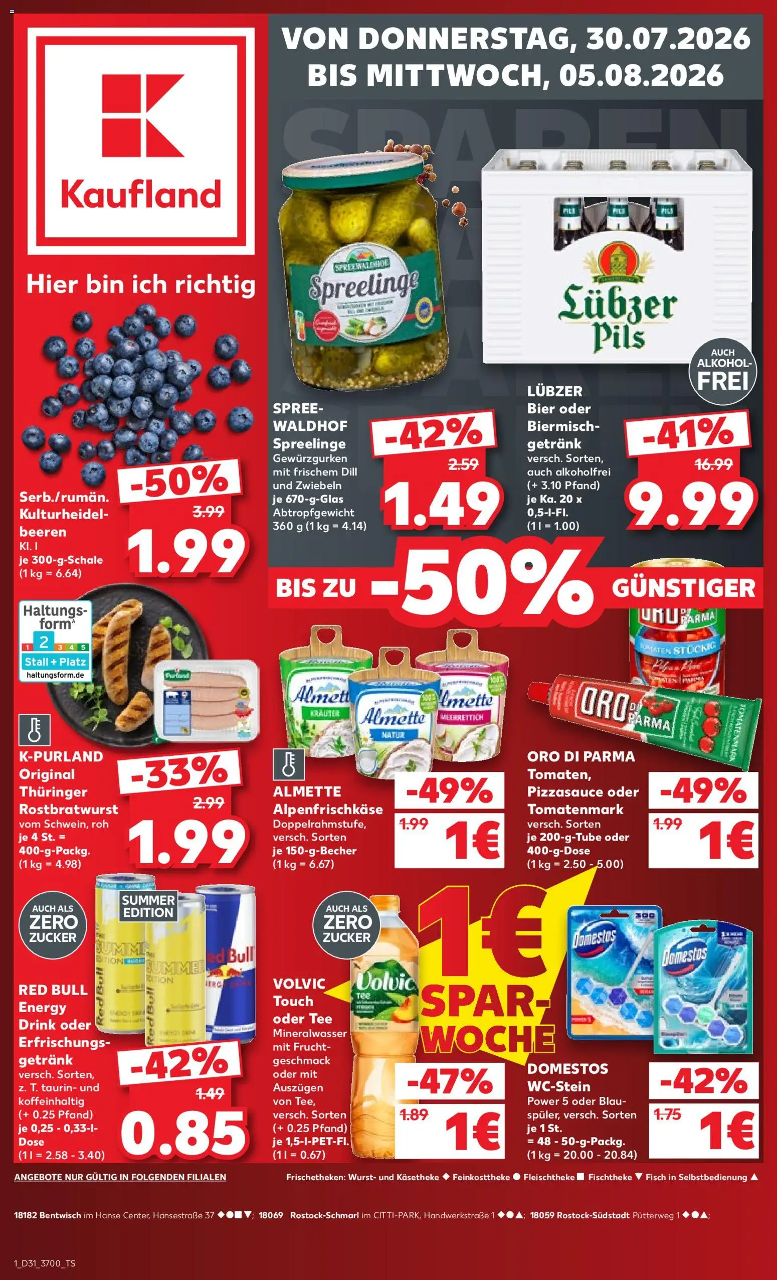 Kaufland Prospekt Rostock – gültig ab 30.07.2026 | Seite: 1 | Produkte: Red bull, Zucker, Dill, Tee