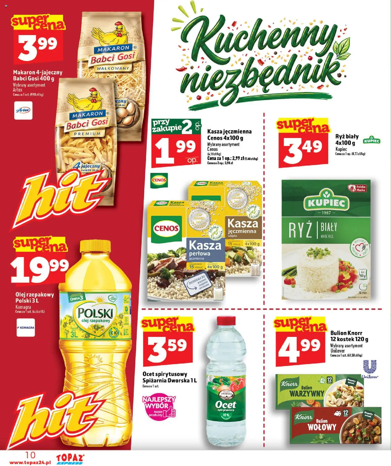 Topaz gazetka - Express od 01.10.2026 | Strona: 10 | Produkty: Ocet spirytusowy, Olej rzepakowy, Kasza, Bulion