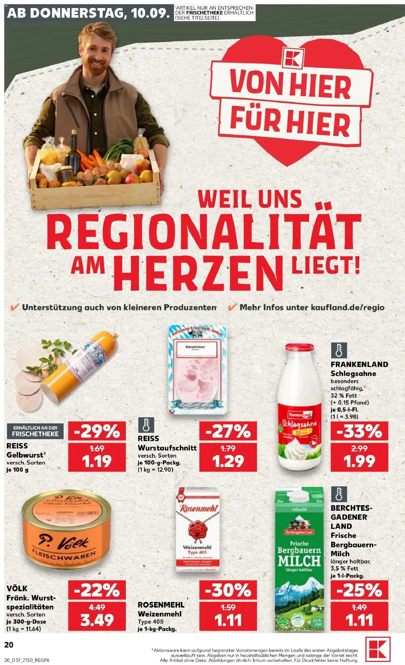 Prospekt Kaufland ab 10.09.2026 » Angebote Online zum Blättern | Seite: 20 | Produkte: Schlagsahne, Spezialitäten, Weizenmehl, Wurst