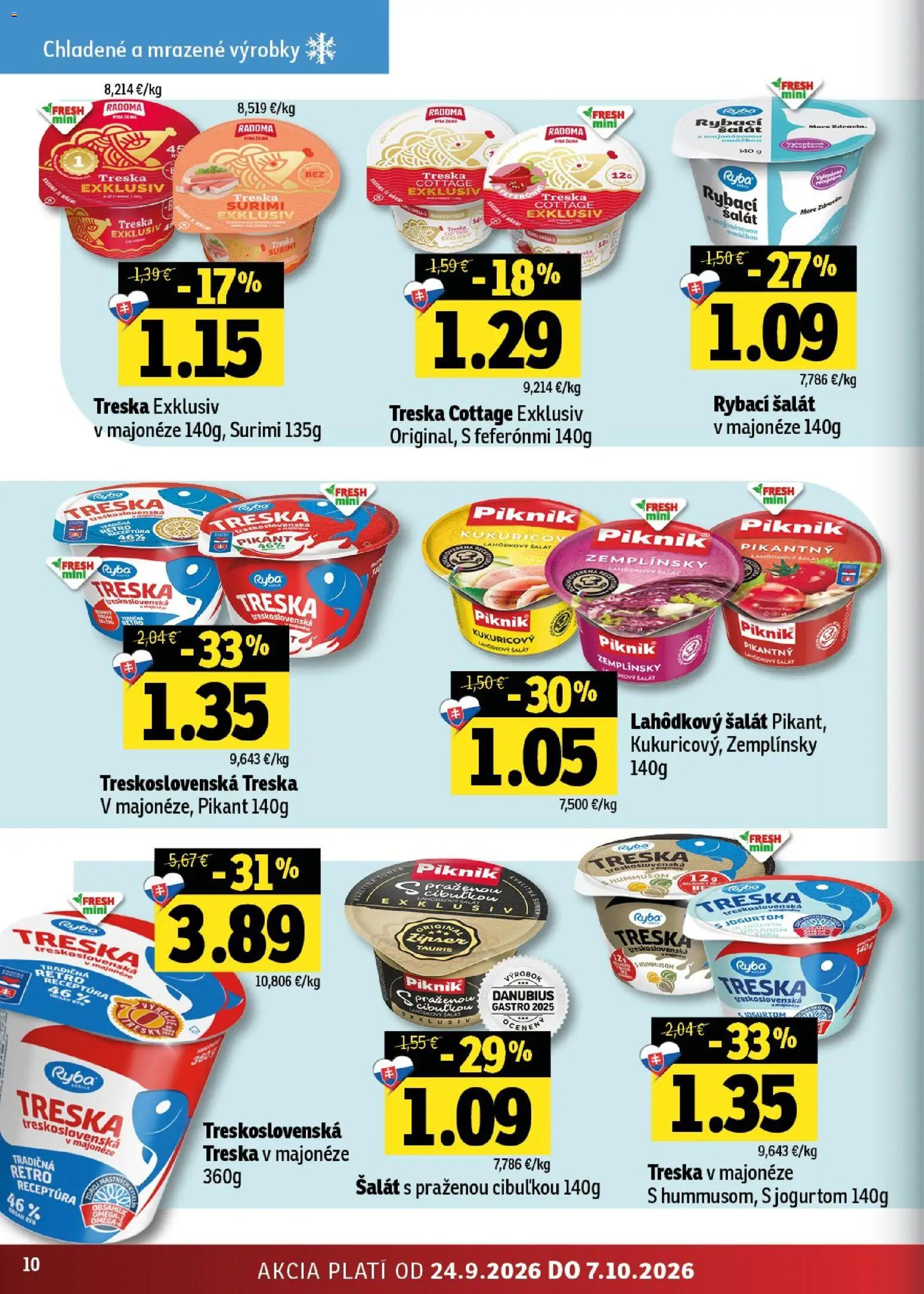 Nové Fresh akcie – leták je platný od 24.09.2026 | Strana: 10 | Produkty: Ryba, Šalát, Treska