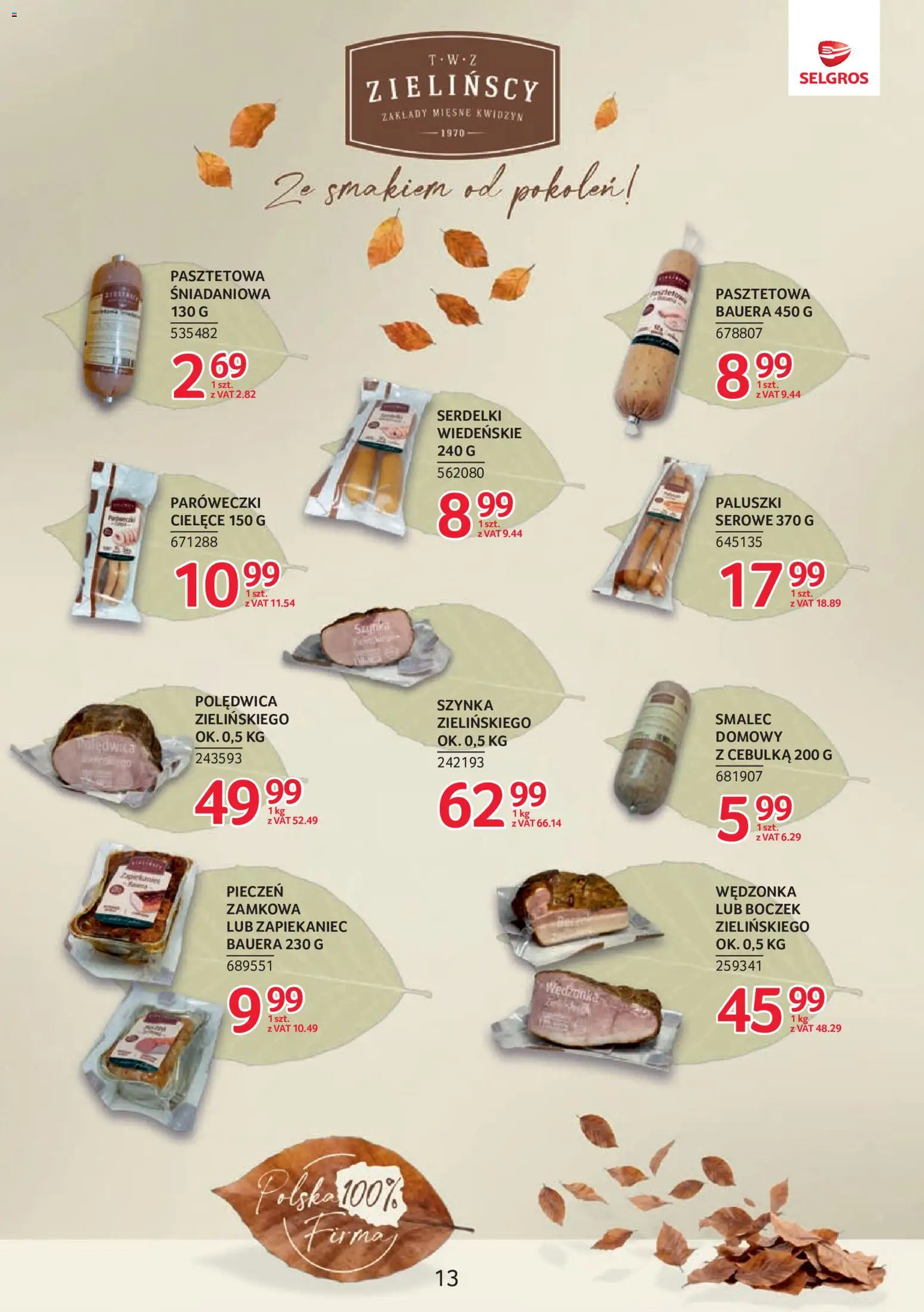 Selgros cash&carry gazetka - Markowe produkty od 27.08.2026 | Strona: 13 | Produkty: Smalec, Szynka, Boczek, Paluszki