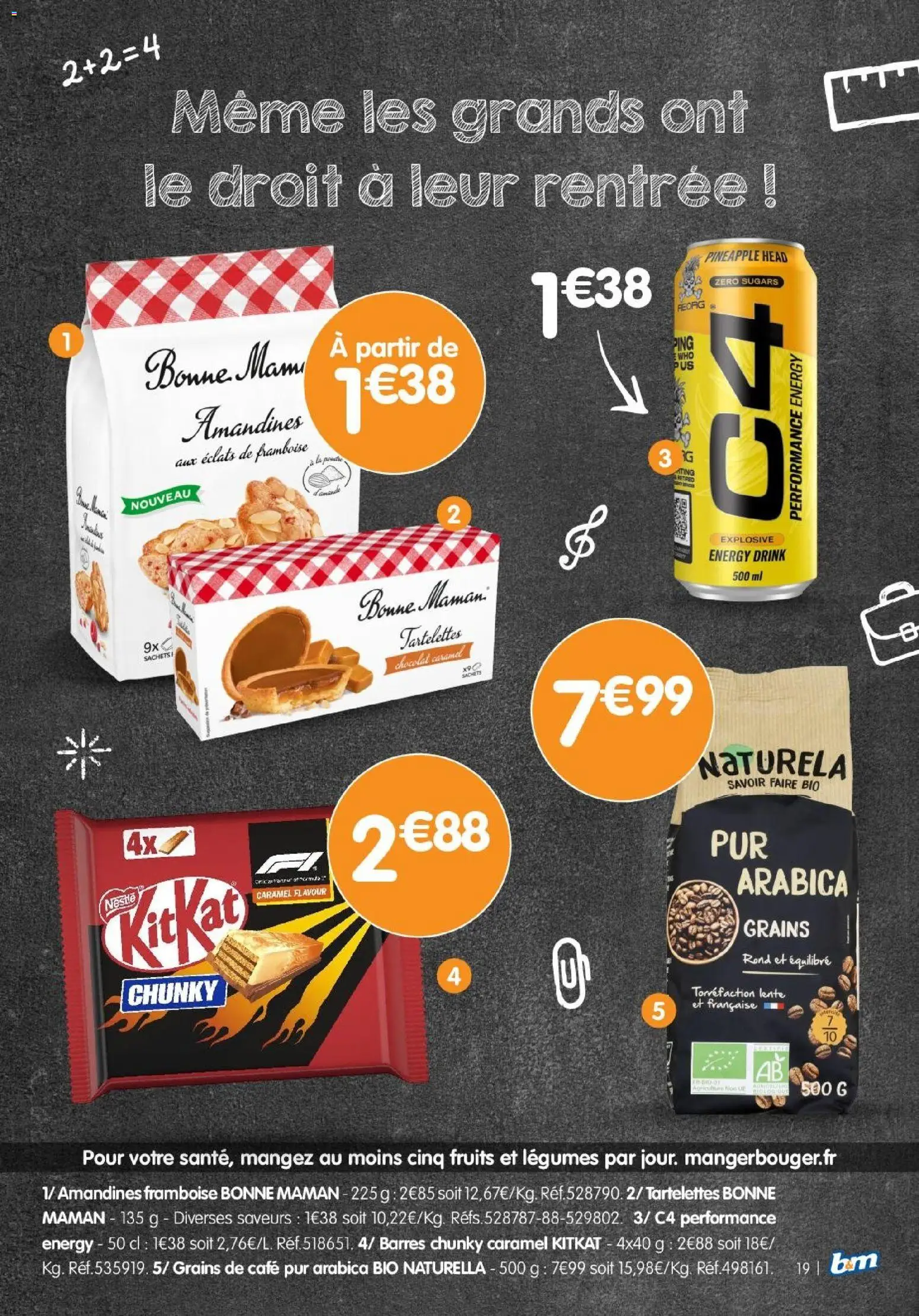 {H1} | Page: 19 | Produits: Framboise, Chocolat caramel, Chocolat, Bonne Maman