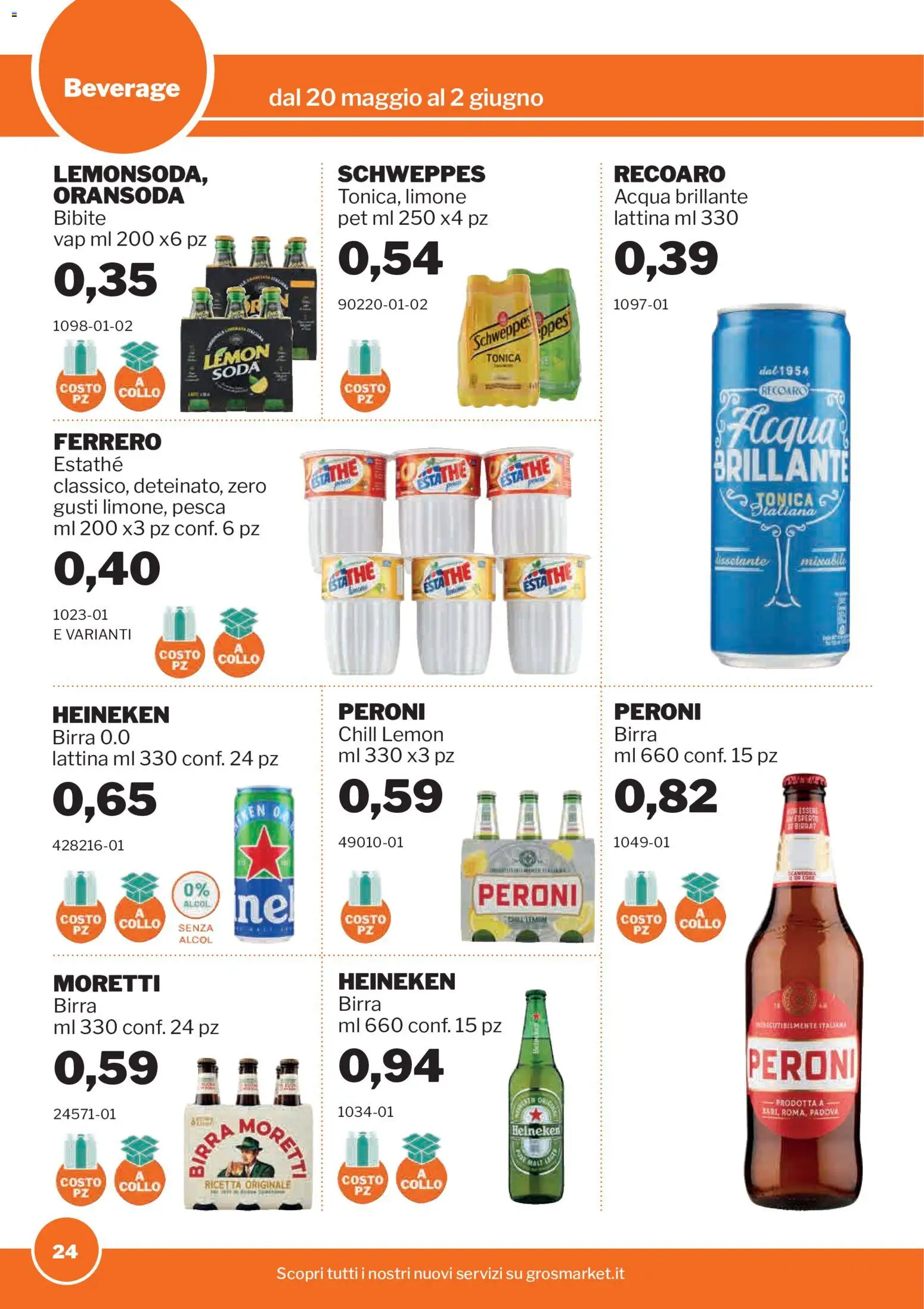 Volantino Sogegross del 20.05.2026 | Pagina: 24 | Prodotti: Birra, Acqua, Pesca, Heineken