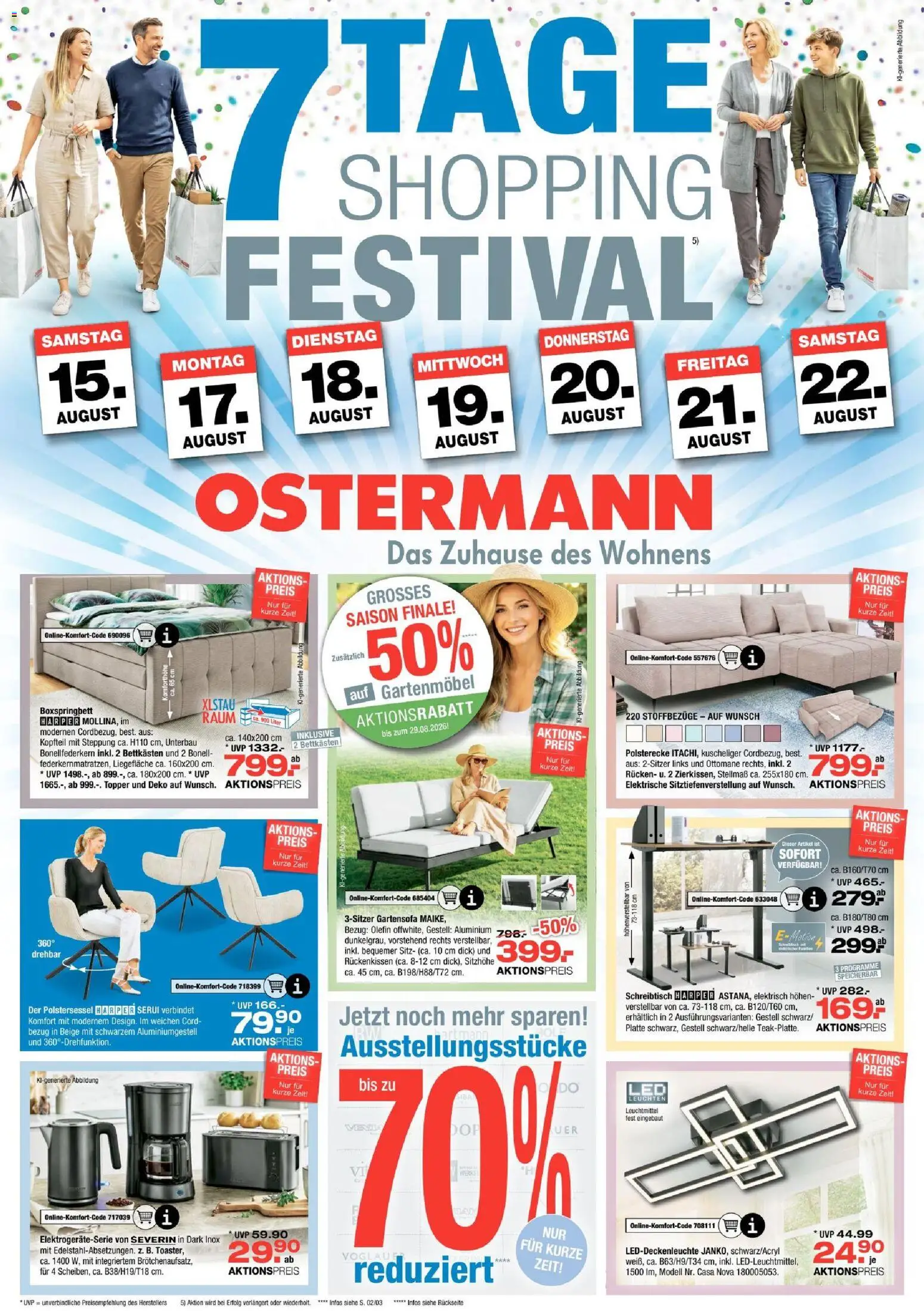Ostermann Prospekt – gültig ab 15.08.2026 | Seite: 1 | Produkte: Boxspringbett, Topper, Gartenmöbel