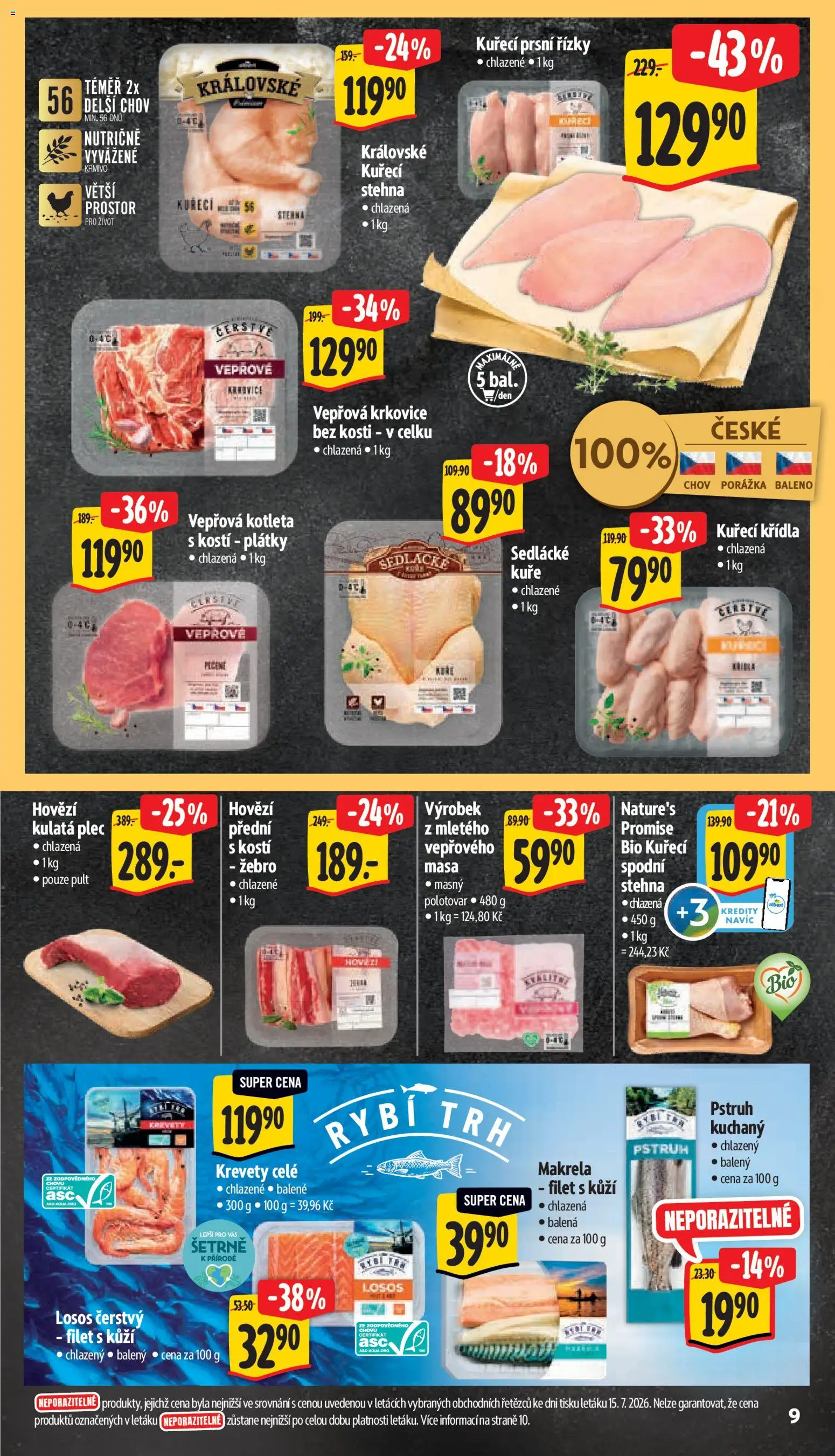 Albert leták - Hypermarket od 22.07.2026 | Strana: 17 | Produkty: Hovězí, Řízky, Kuřecí spodní stehna, Vepřová krkovice
