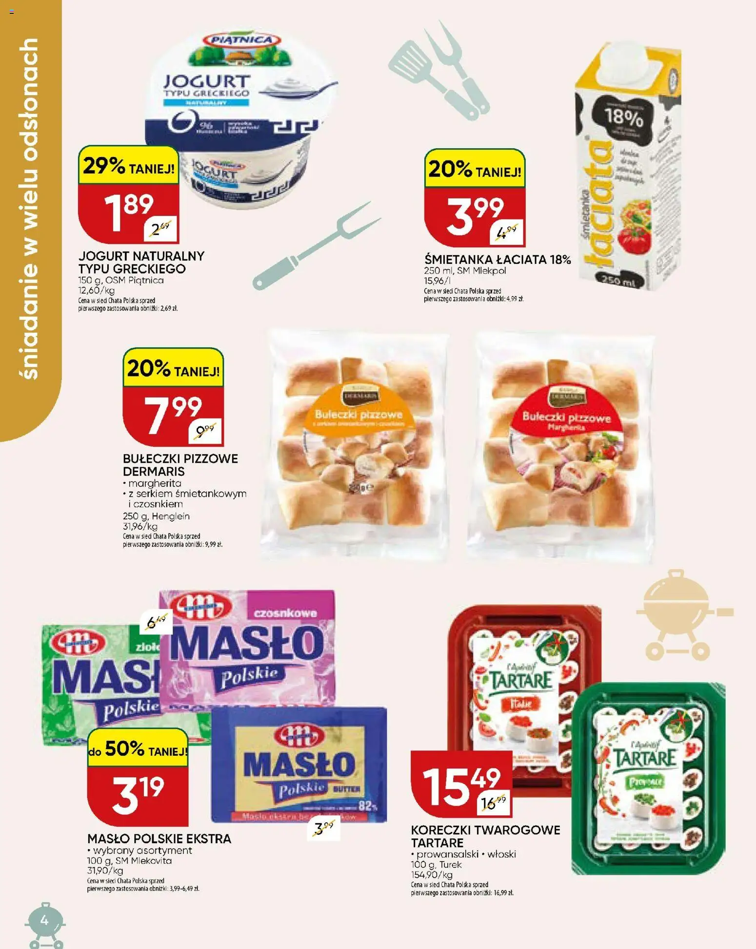Chata Polska gazetka od 27.04.2026 | Strona: 4 | Produkty: Masło Polskie, Jogurt naturalny, Masło, Jogurt
