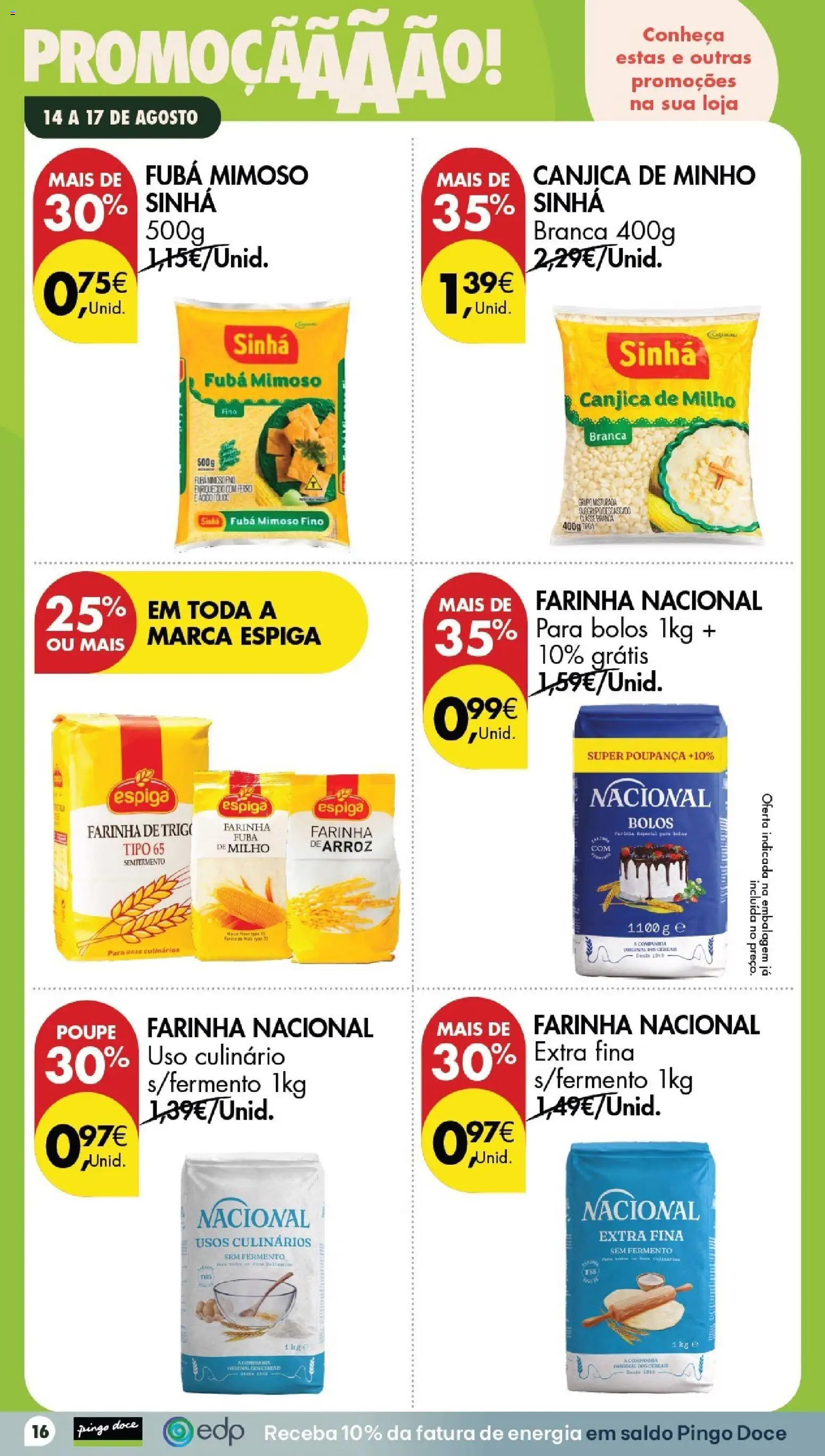 Pingo Doce Poupe este Fim de Semana │ válido de 14/08/2026 | Página: 16 | Produtos: Farinha de trigo, Cereais, Milho, Farinha