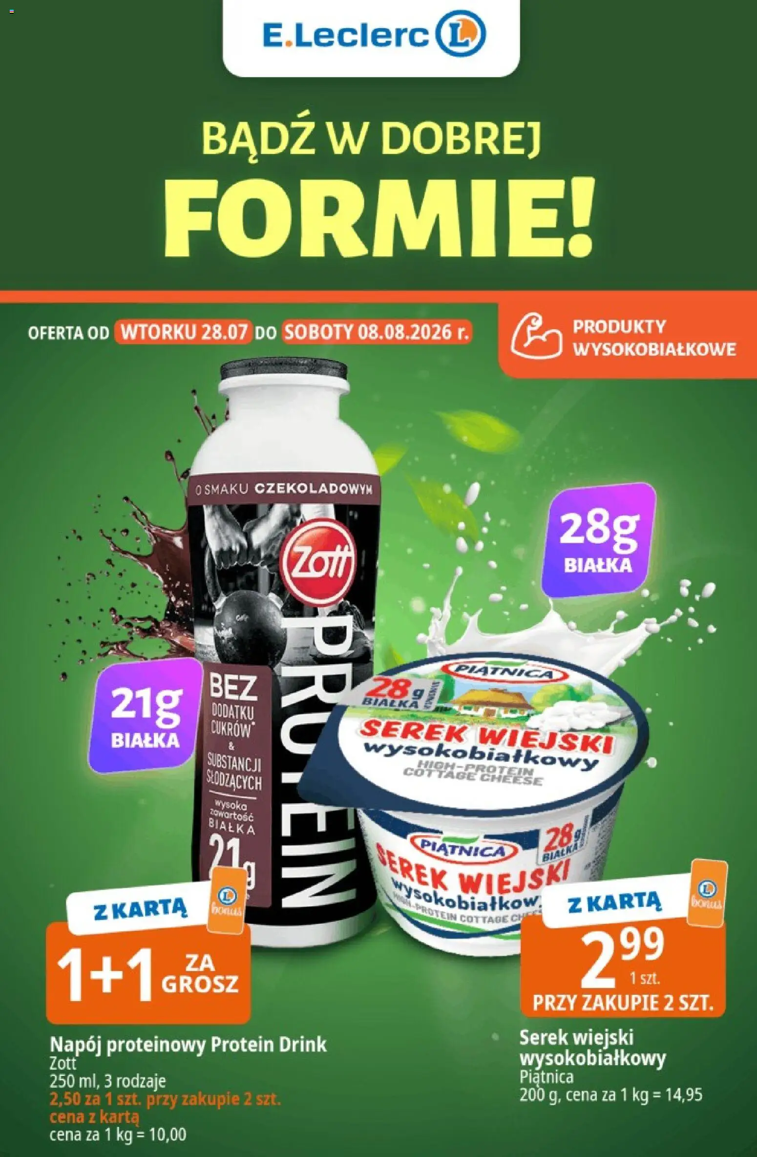 E.Leclerc gazetka - Bądź W Dobrej Formie od 28.07.2026 | Strona: 1 | Produkty: Karta, Serek, Serek wiejski