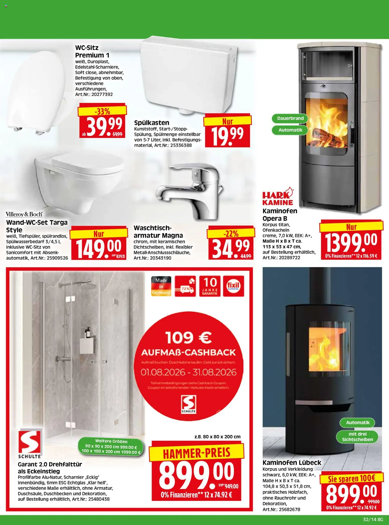 HERKULES Bau & Garten – gültig ab 03.08.2026 | Seite: 14 | Produkte: Armatur, Waschtisch, Kaminofen
